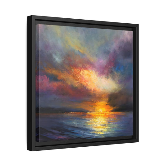 Ocean Sunset Canvas Wall Art, Contemporary Colorful Sea Print