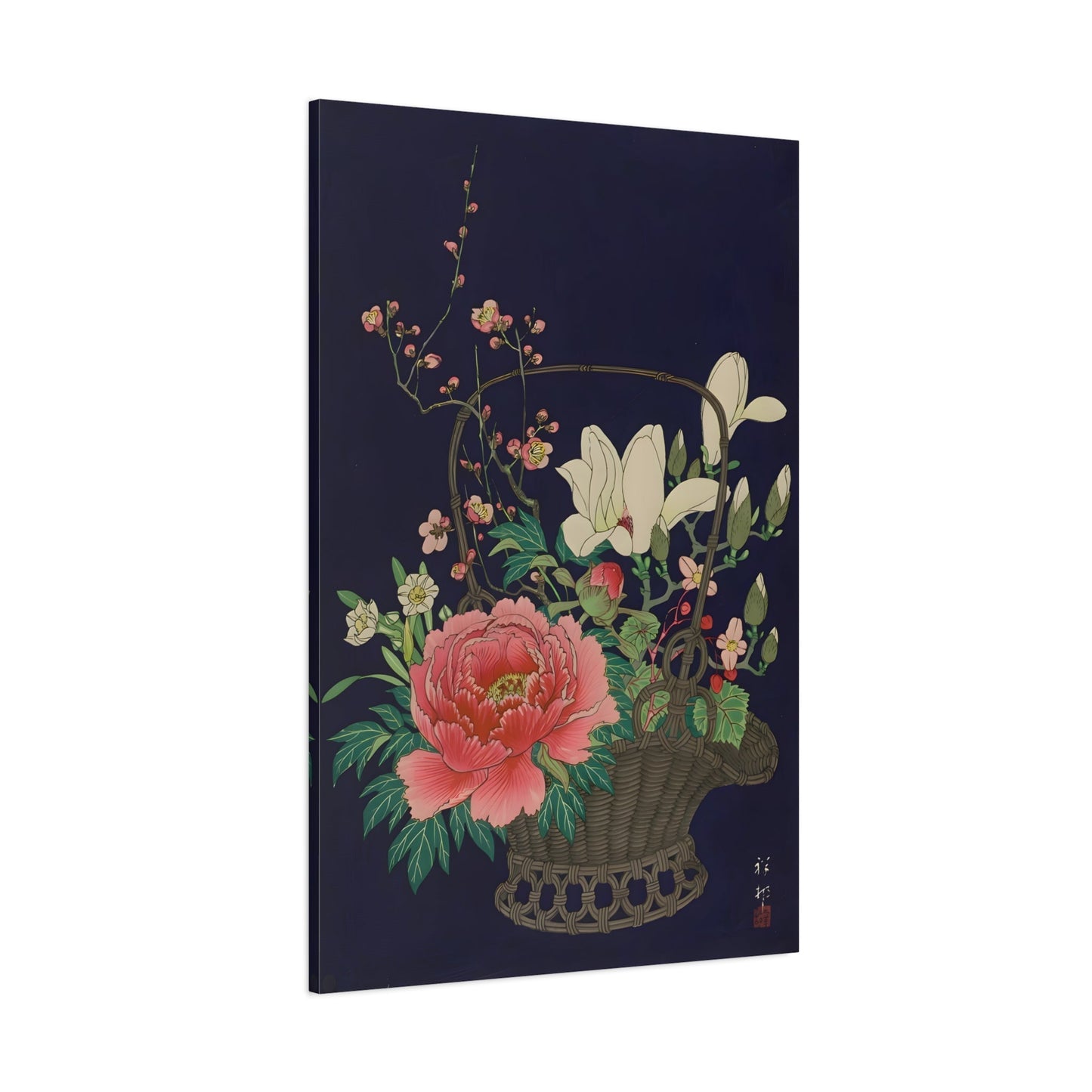 Ohara Koson Basket Various Flowers - Floral Canvas Wall Art Print