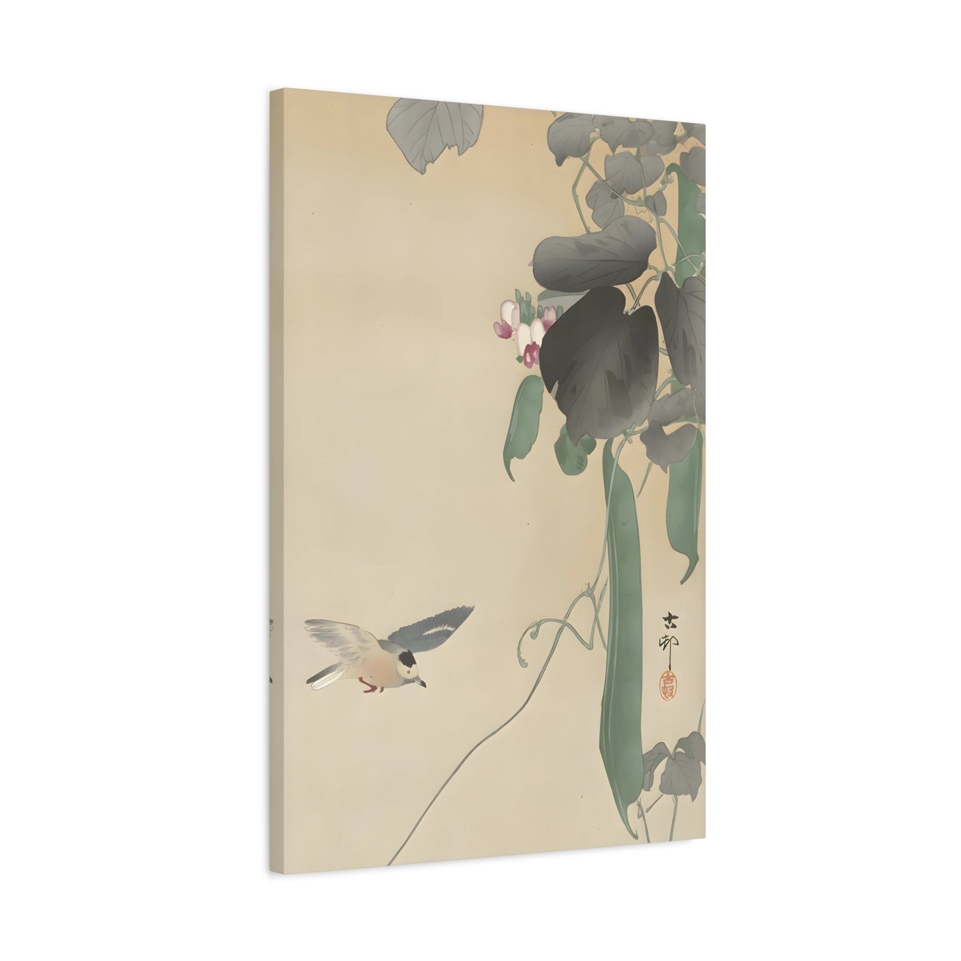 Ohara Koson Bird at Flowering Bean Plant - Canvas Wall Art Print