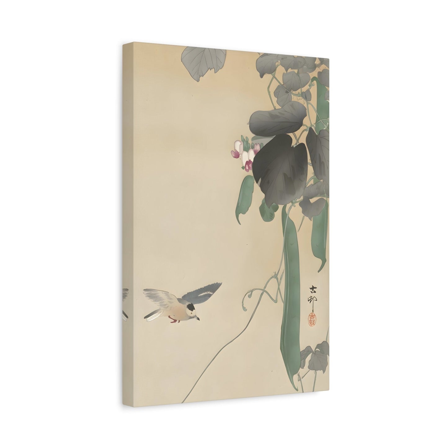 Ohara Koson Bird at Flowering Bean Plant - Canvas Wall Art Print