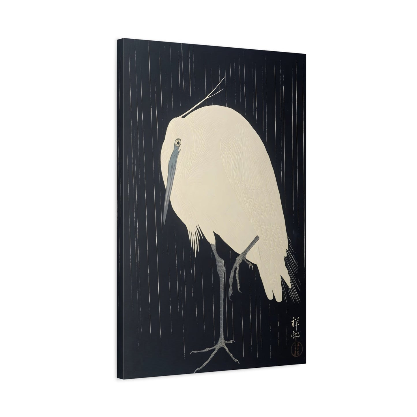 Ohara Koson Egret Standing in Rain - Canvas Wall Art Print Reproduction