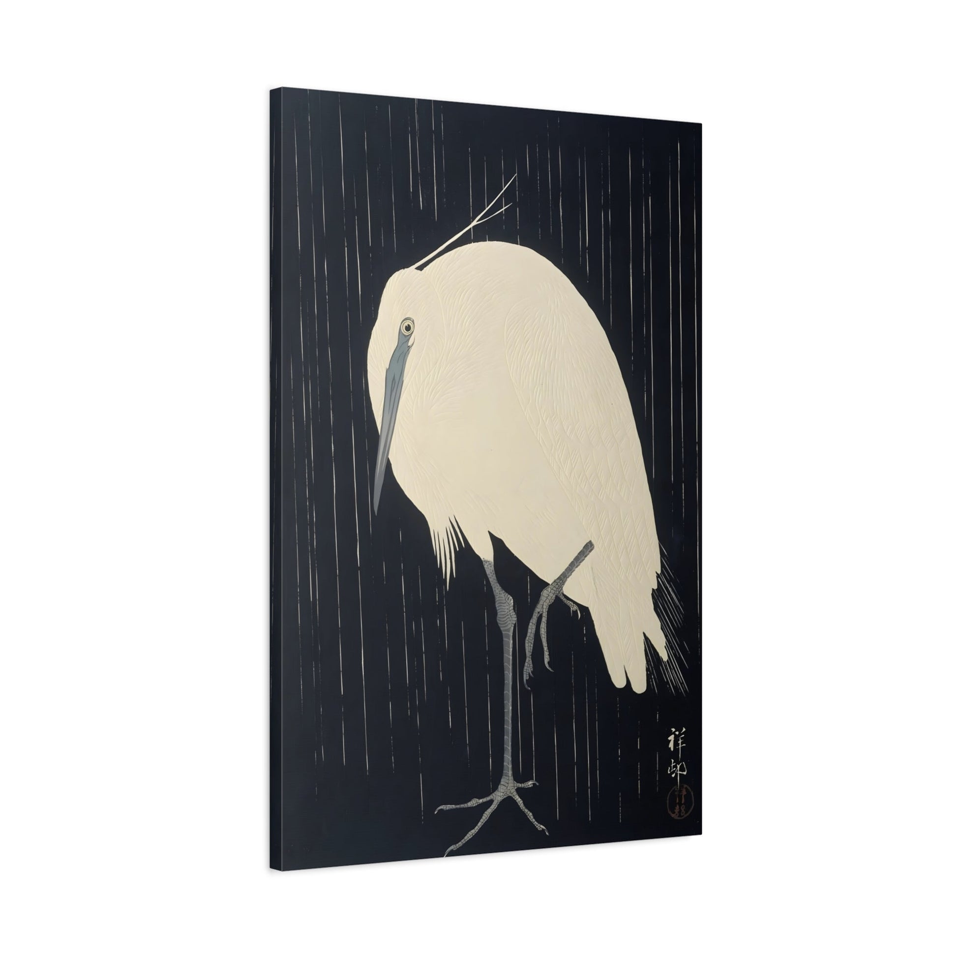 Ohara Koson Egret Standing in Rain - Canvas Wall Art Print Reproduction