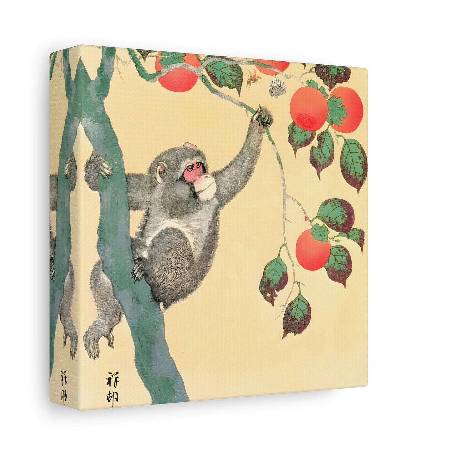 Ohara Koson Monkey Persimmon Tree - Square Canvas Wall Art Print