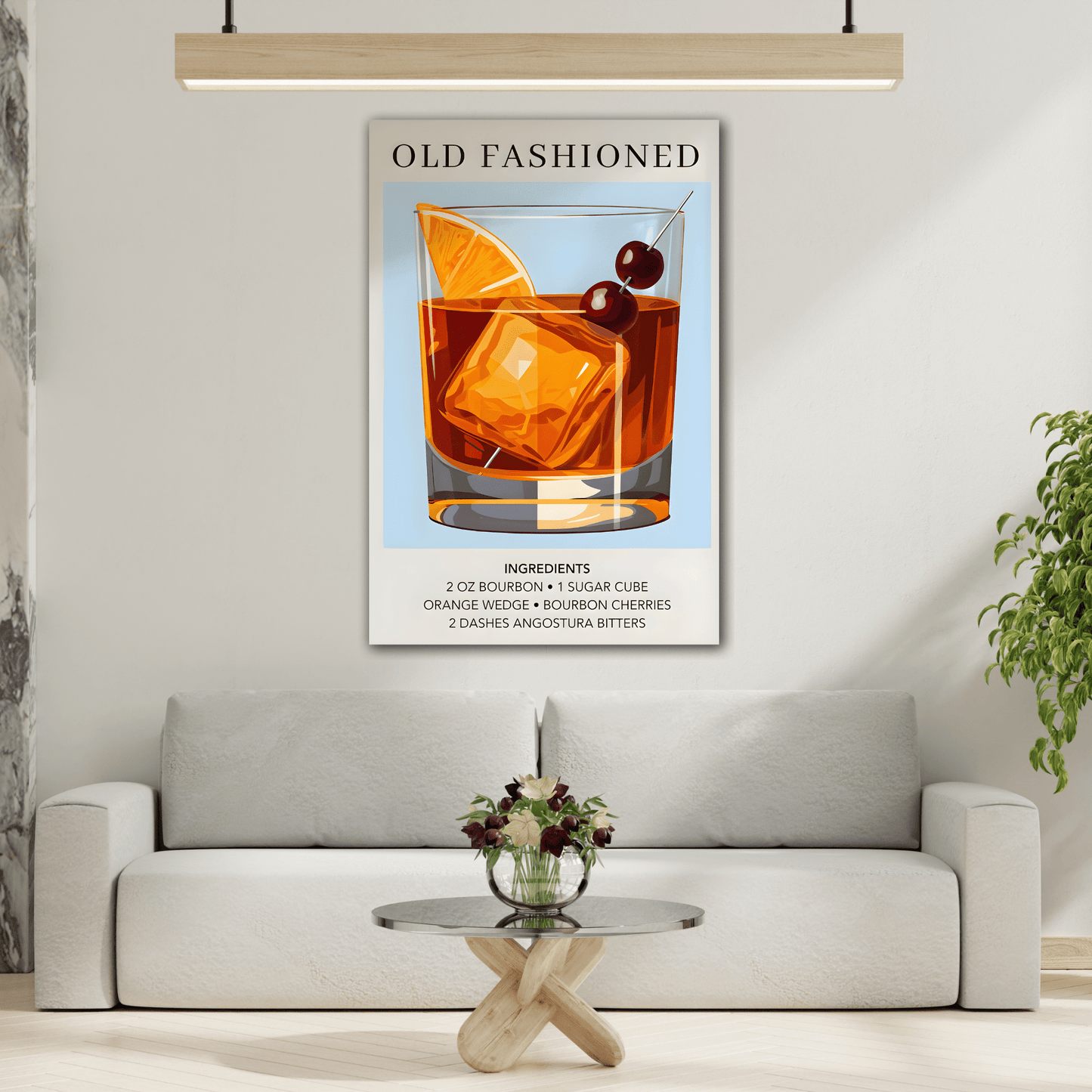 Old Fashioned Canvas Art - Bar Cart Sophisticated Cocktail Drink Wall Decor