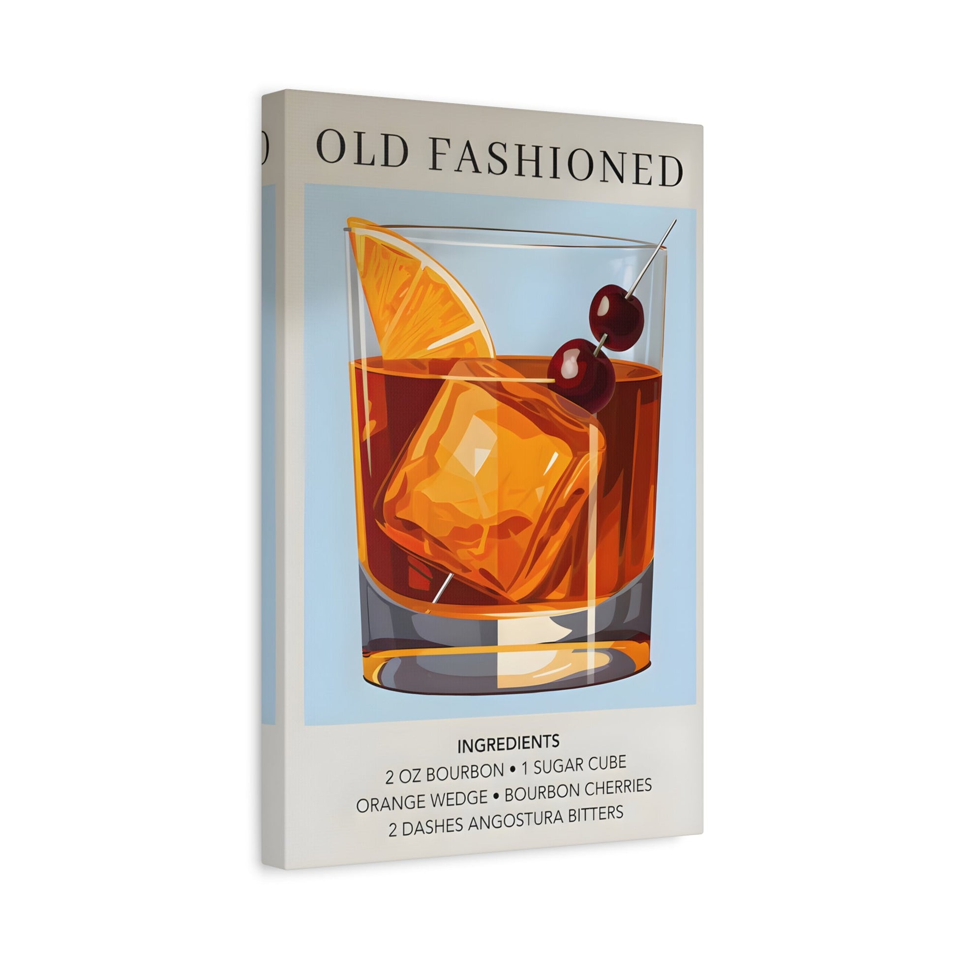 Old Fashioned Canvas Art - Bar Cart Sophisticated Cocktail Drink Wall Decor