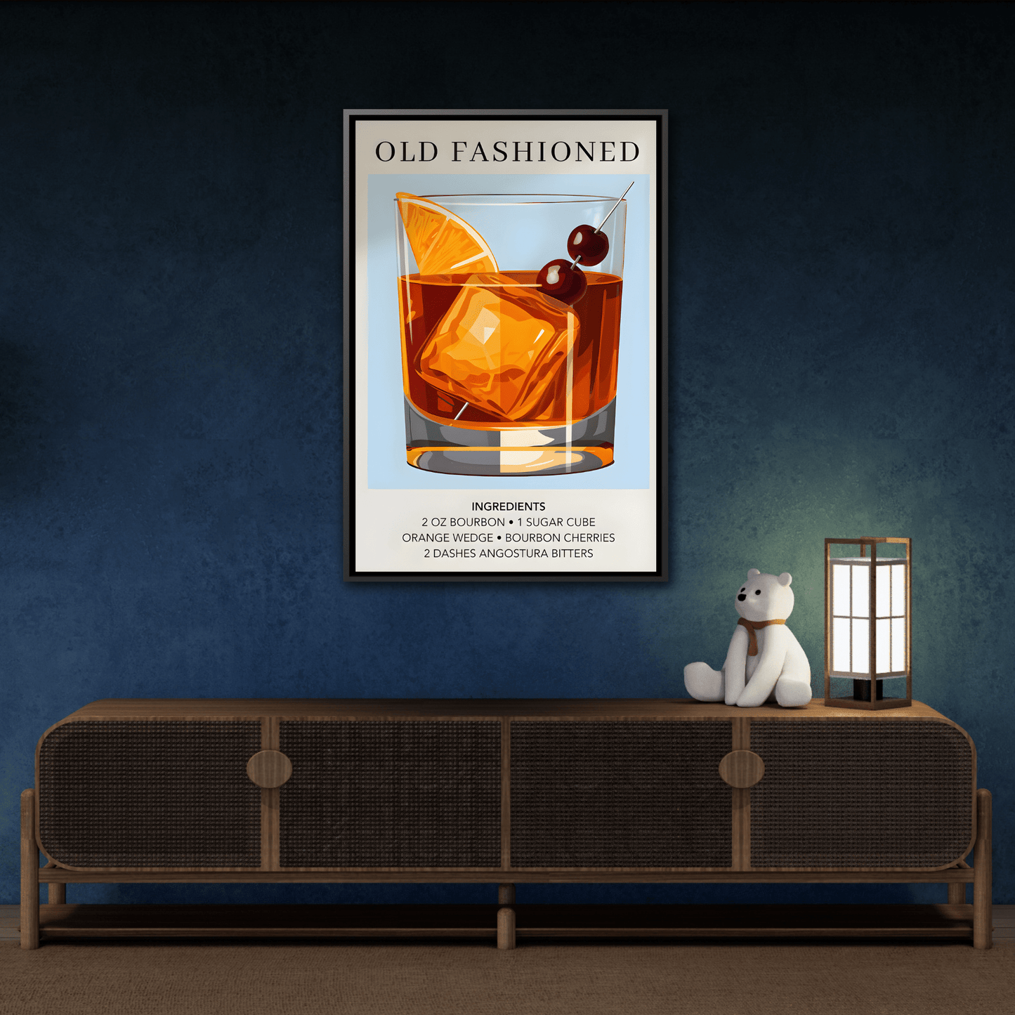 Old Fashioned Cocktail Canvas Print - Framed Wall Art for Home Bar Décor