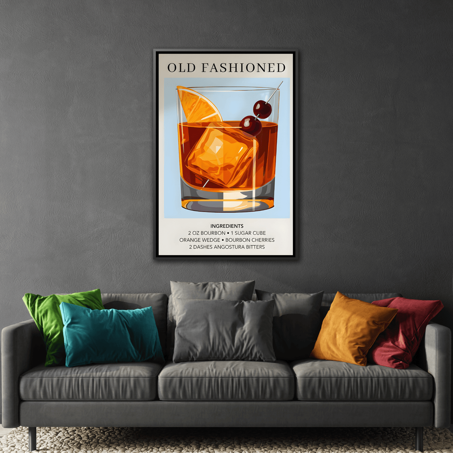 Old Fashioned Cocktail Canvas Print - Framed Wall Art for Home Bar Décor