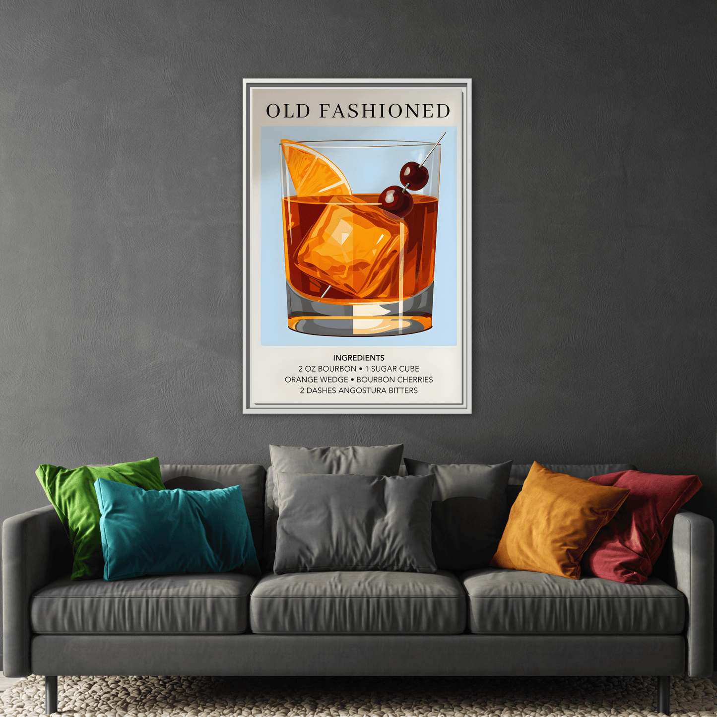 Old Fashioned Cocktail Canvas Print - Framed Wall Art for Home Bar Décor