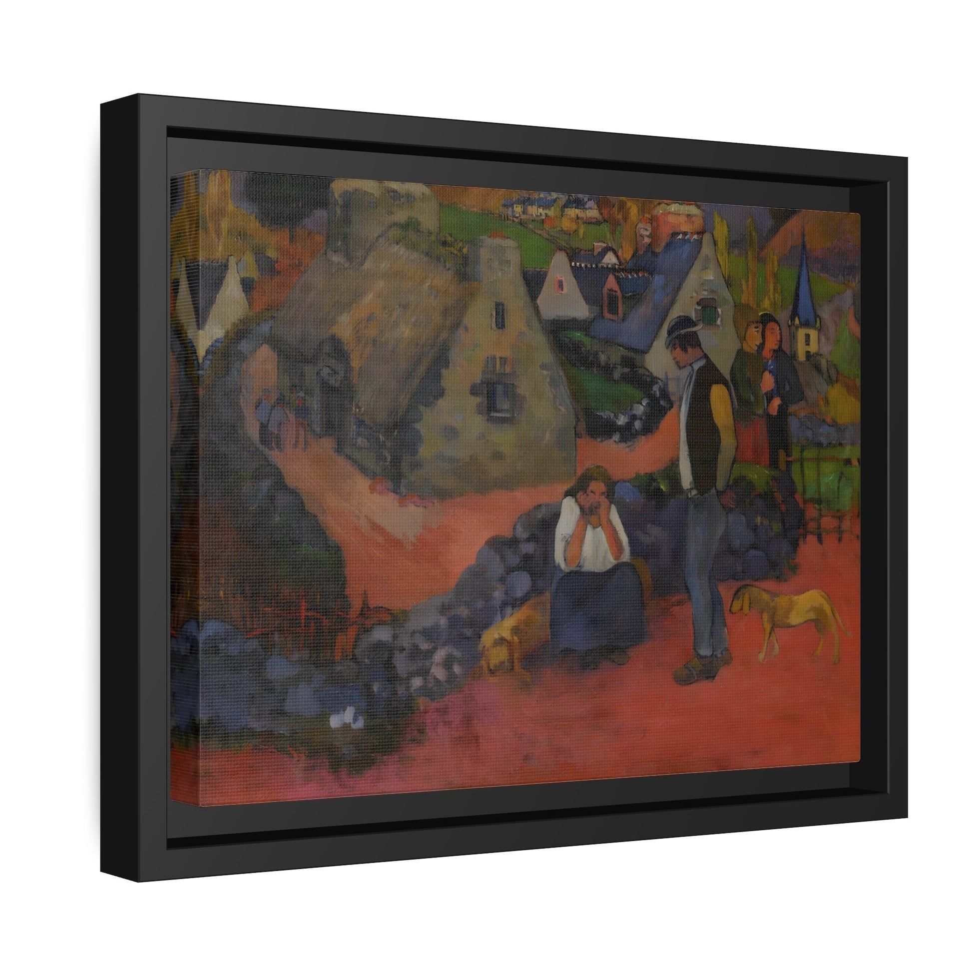 Paul Gauguin Drama in the Village - Framed Canvas Wall Art Print in Black Pinewood Frame