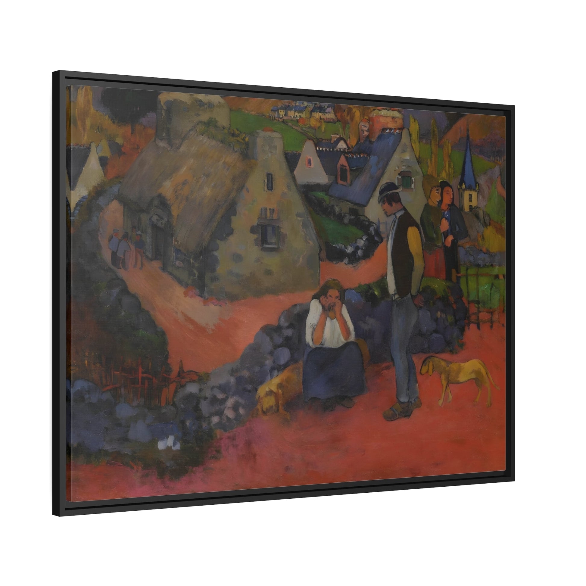 Paul Gauguin Drama in the Village - Framed Canvas Wall Art Print in Black Pinewood Frame