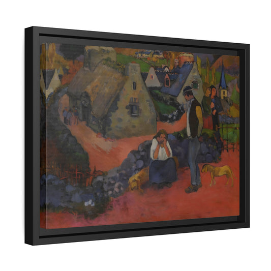 Paul Gauguin Drama in the Village - Framed Canvas Wall Art Print in Black Pinewood Frame