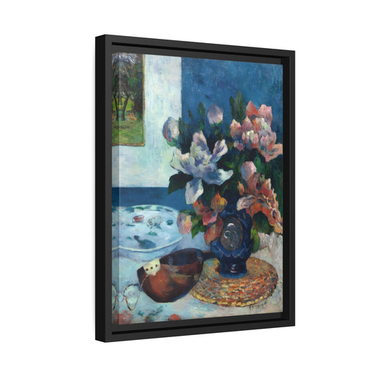 Paul Gauguin Still Life Chinese Peonies and Mandolin - Framed Canvas Art Reproduction