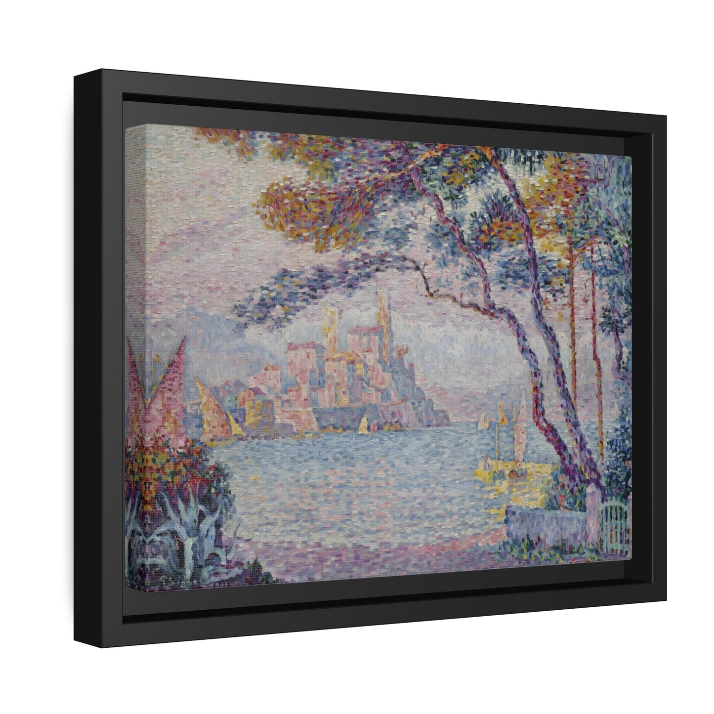 Paul Signac Antibes Evening - Framed Canvas Wall Art Print in Black Pinewood Frame