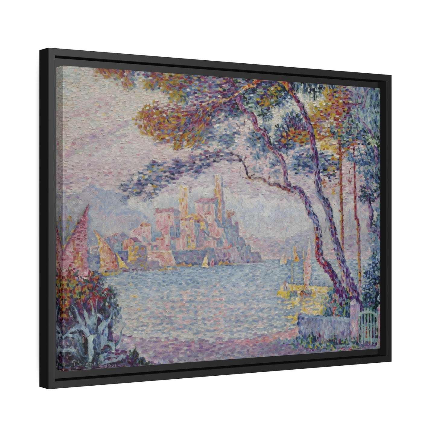 Paul Signac Antibes Evening - Framed Canvas Wall Art Print in Black Pinewood Frame