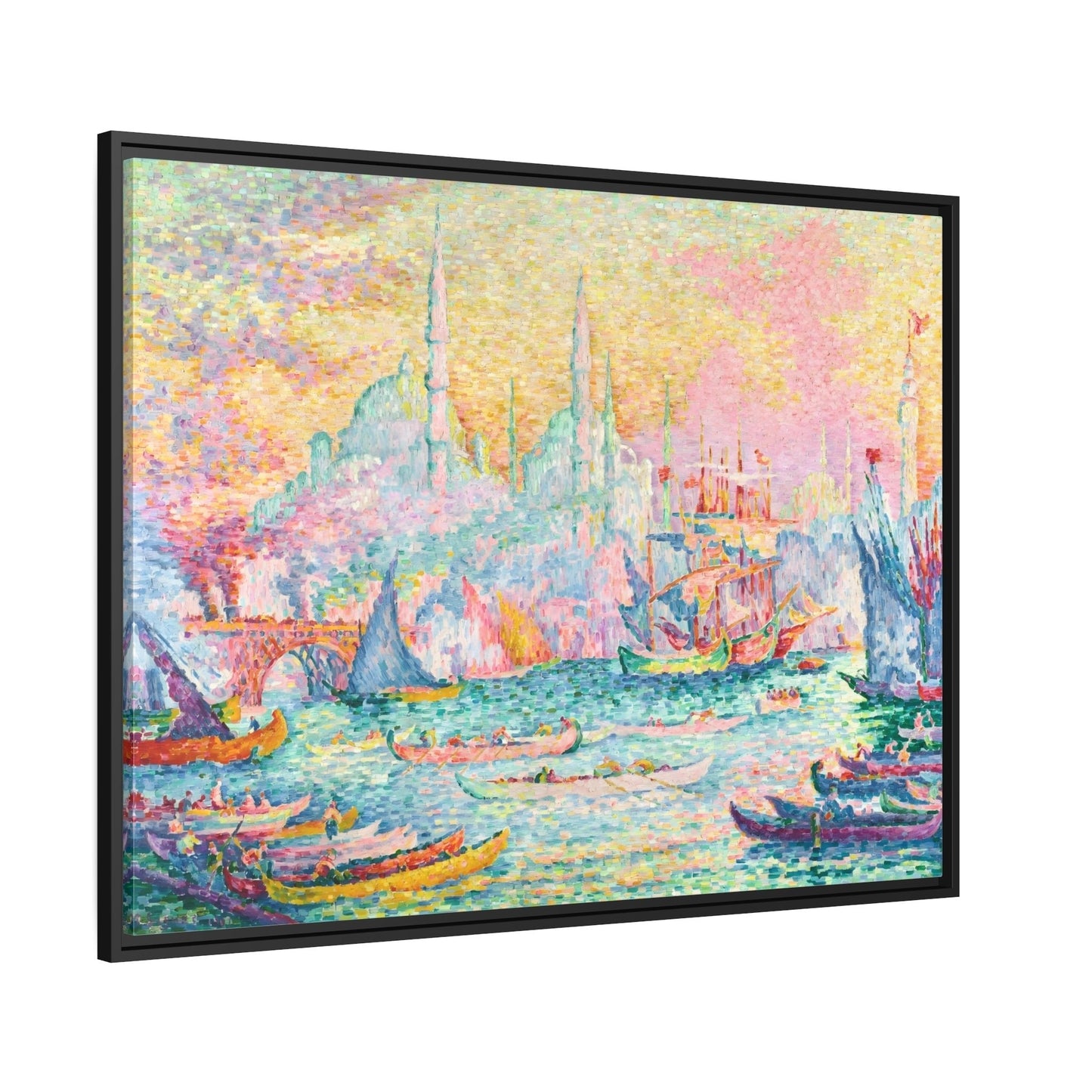 Paul Signac Golden Horn Constantinople - Framed Canvas Wall Art Print in Black Pinewood Frame