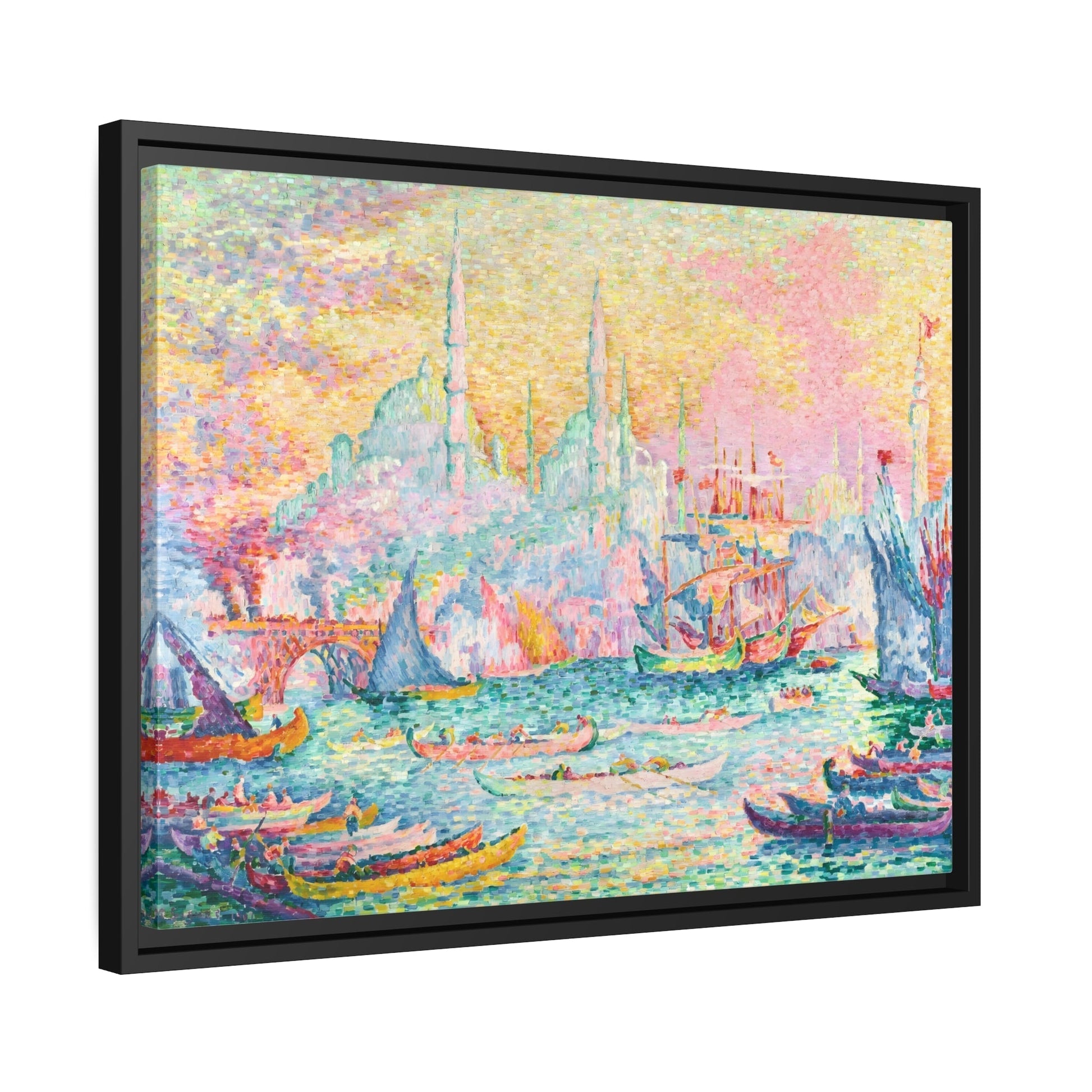 Paul Signac Golden Horn Constantinople - Framed Canvas Wall Art Print in Black Pinewood Frame