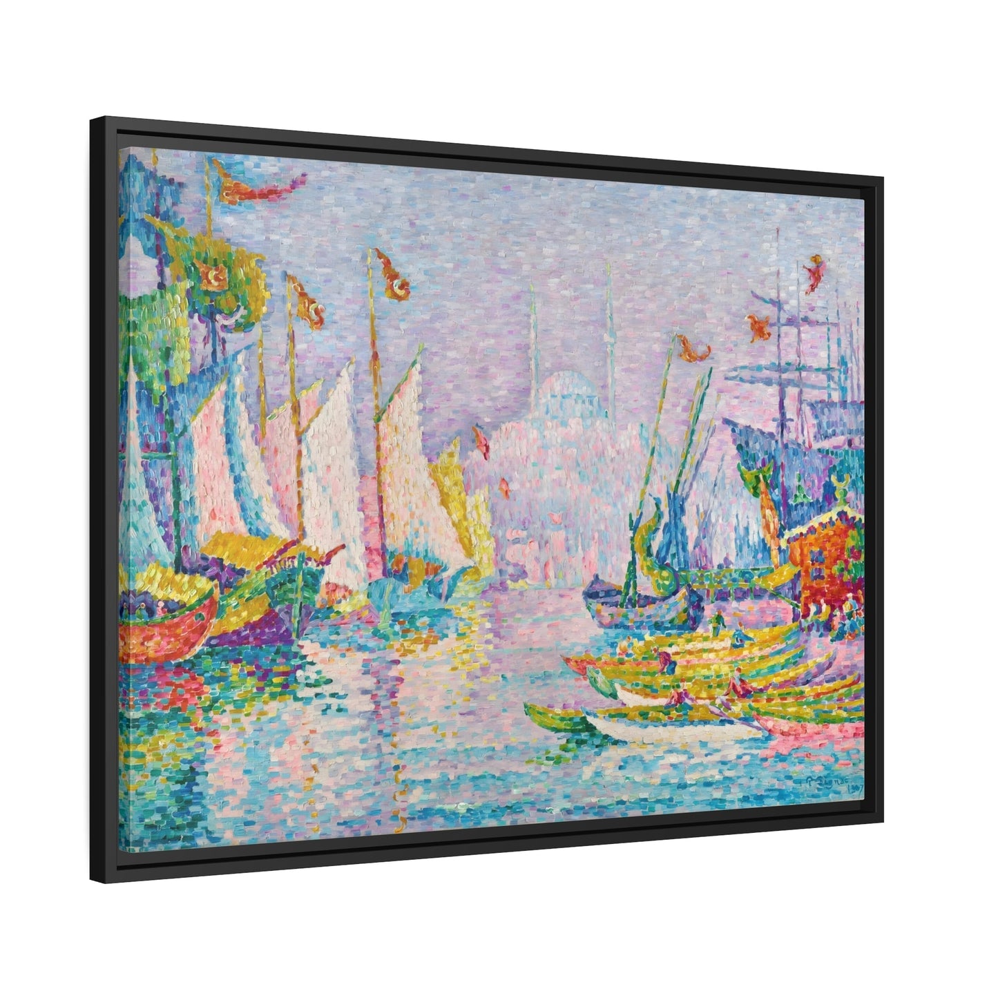 Paul Signac Golden Horn Morning - Framed Canvas Wall Art Print in Black Pinewood Frame