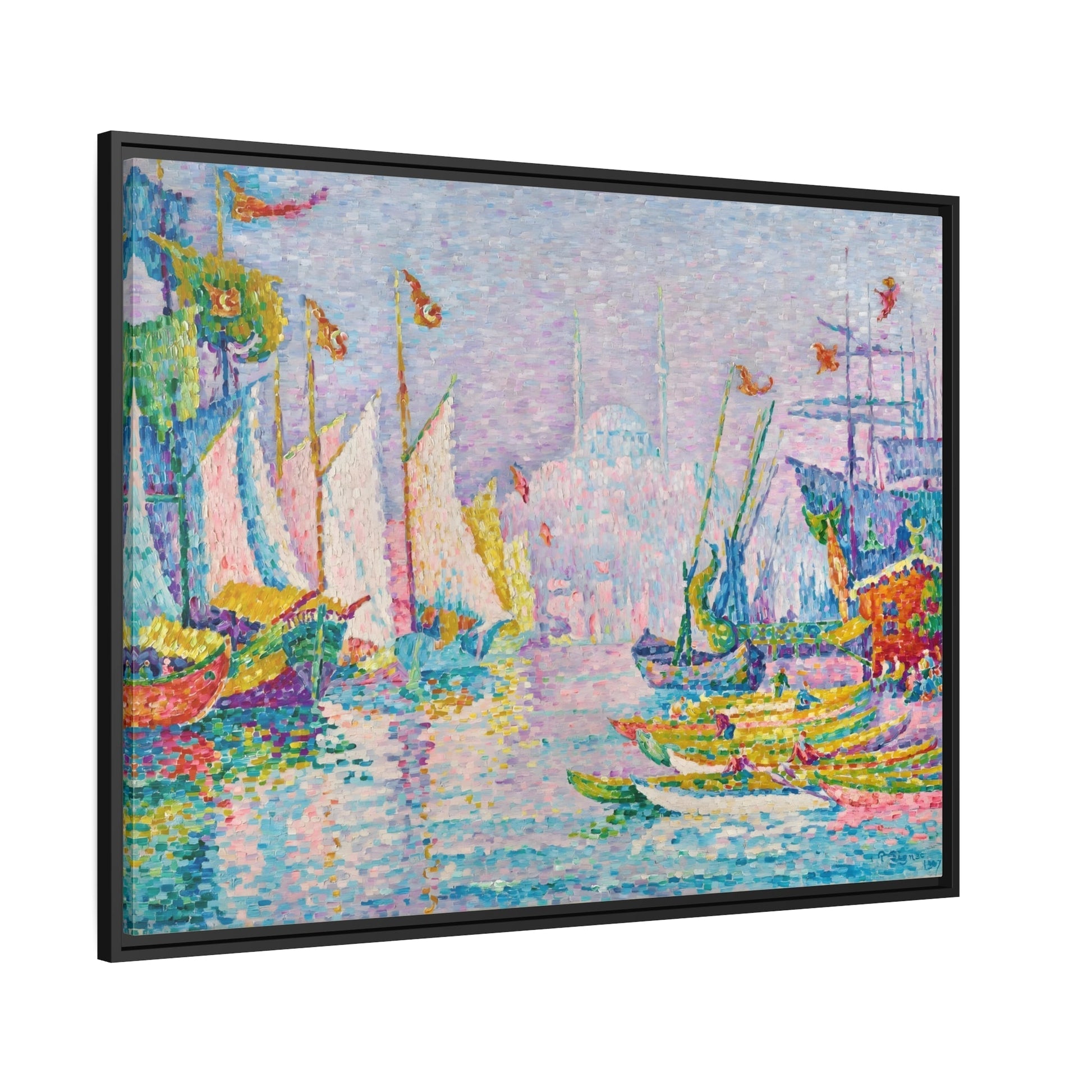 Paul Signac Golden Horn Morning - Framed Canvas Wall Art Print in Black Pinewood Frame