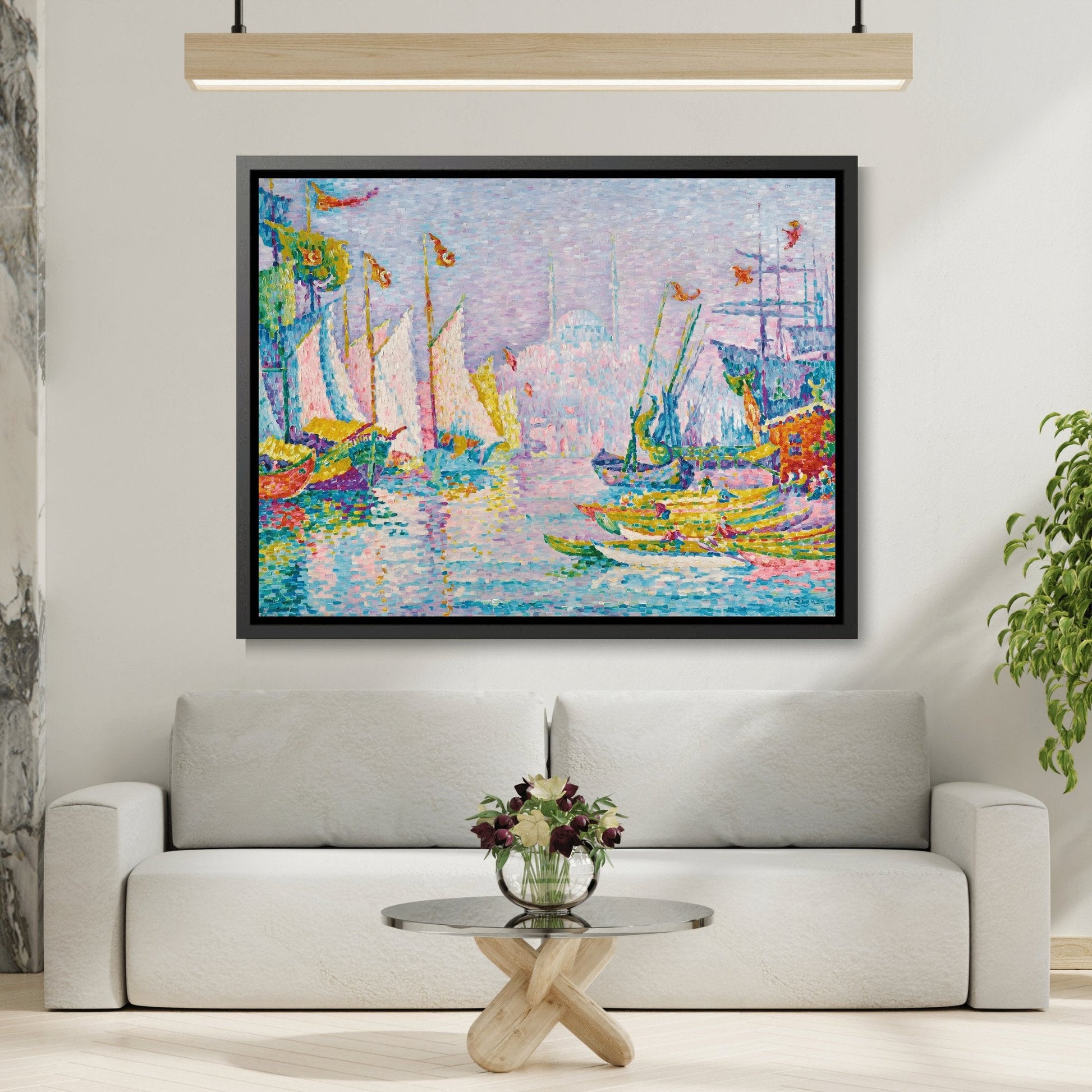 Paul Signac Golden Horn Morning - Framed Canvas Wall Art Print in Black Pinewood Frame