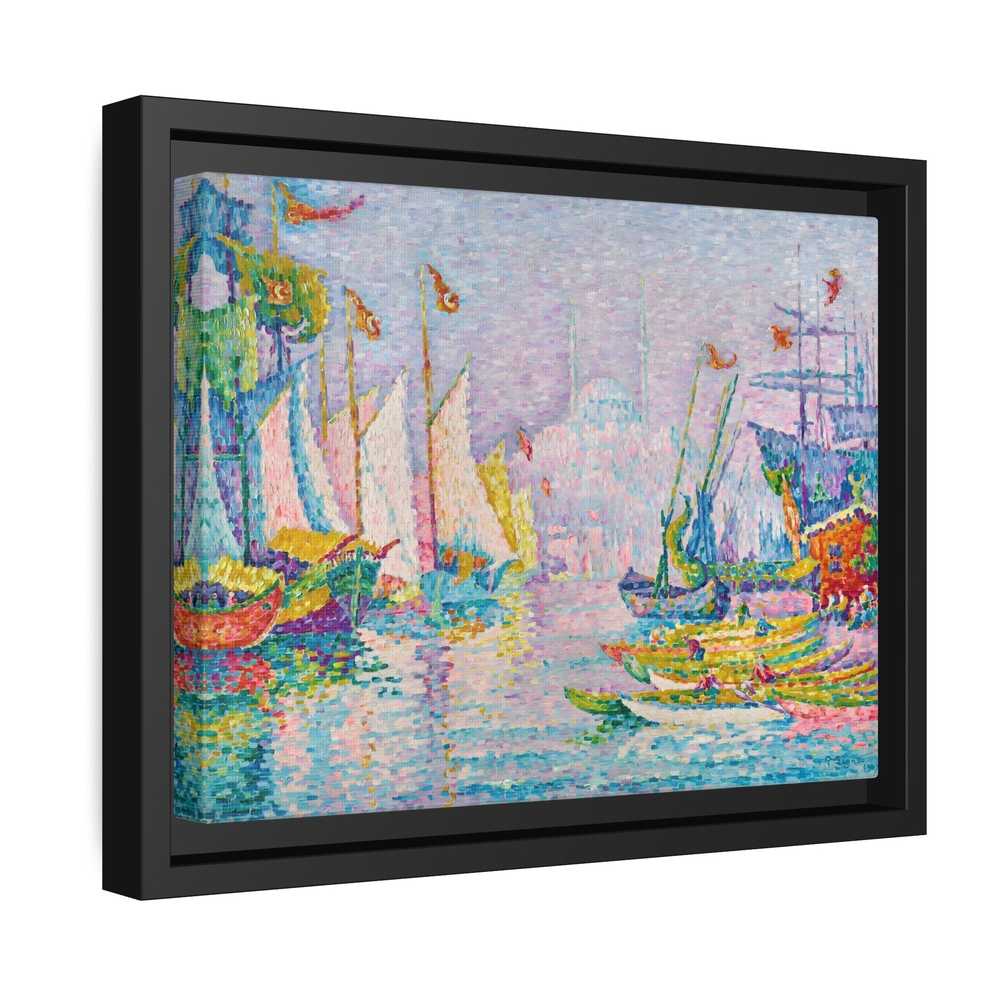 Paul Signac Golden Horn Morning - Framed Canvas Wall Art Print in Black Pinewood Frame