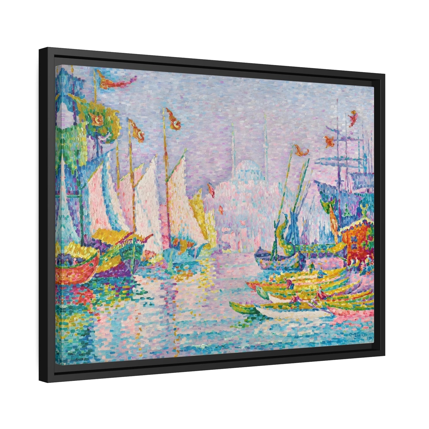 Paul Signac Golden Horn Morning - Framed Canvas Wall Art Print in Black Pinewood Frame