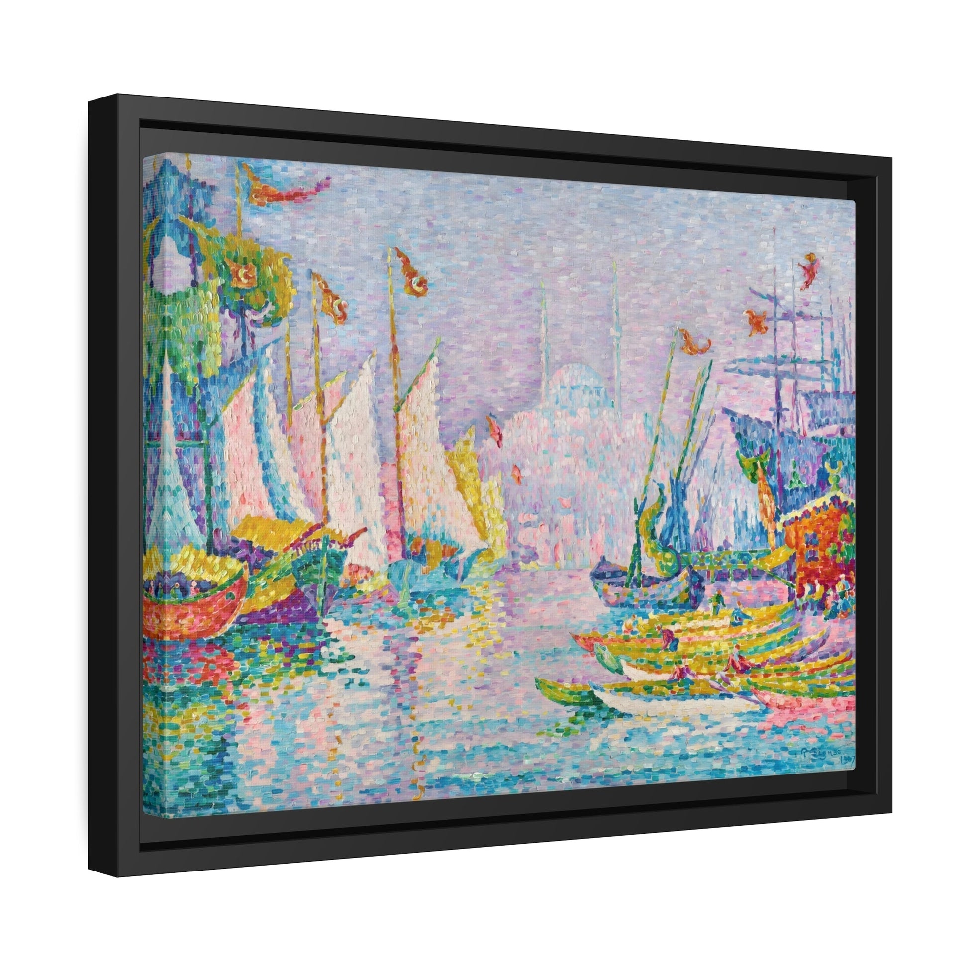 Paul Signac Golden Horn Morning - Framed Canvas Wall Art Print in Black Pinewood Frame