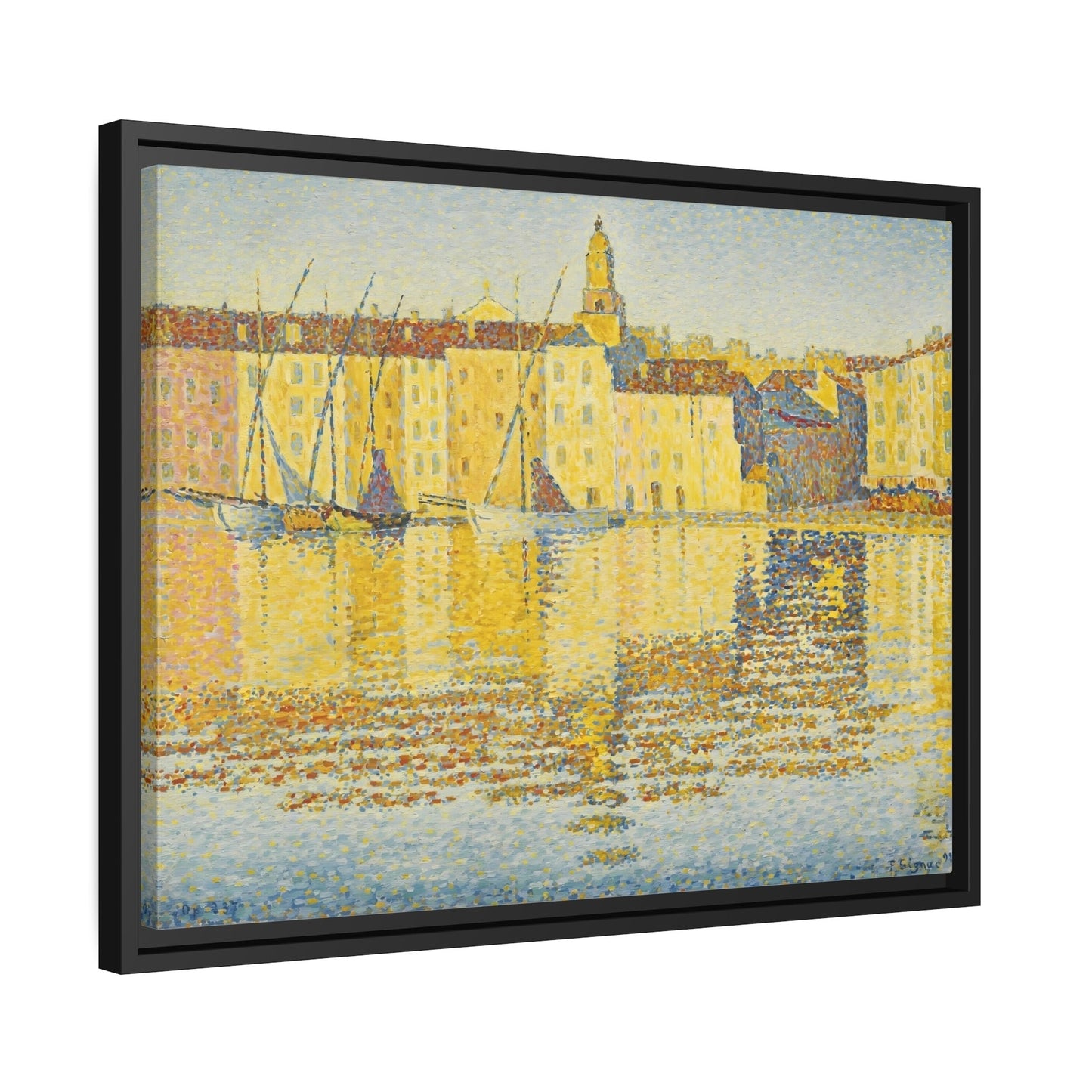 Paul Signac Maisons du port Saint-Tropez - Framed Canvas Wall Art Print in Black Pinewood Frame