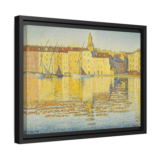 Paul Signac Maisons du port Saint-Tropez - Framed Canvas Wall Art Print in Black Pinewood Frame