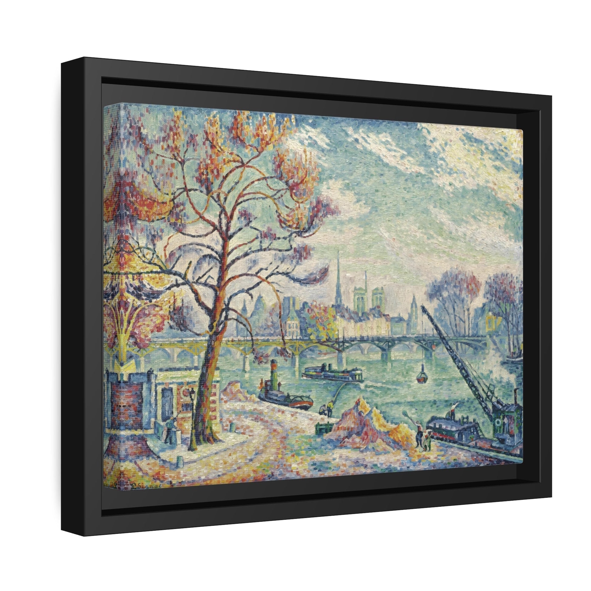 Paul Signac Pont Des Arts Paris - Framed Canvas Wall Art Print in Black Pinewood Frame