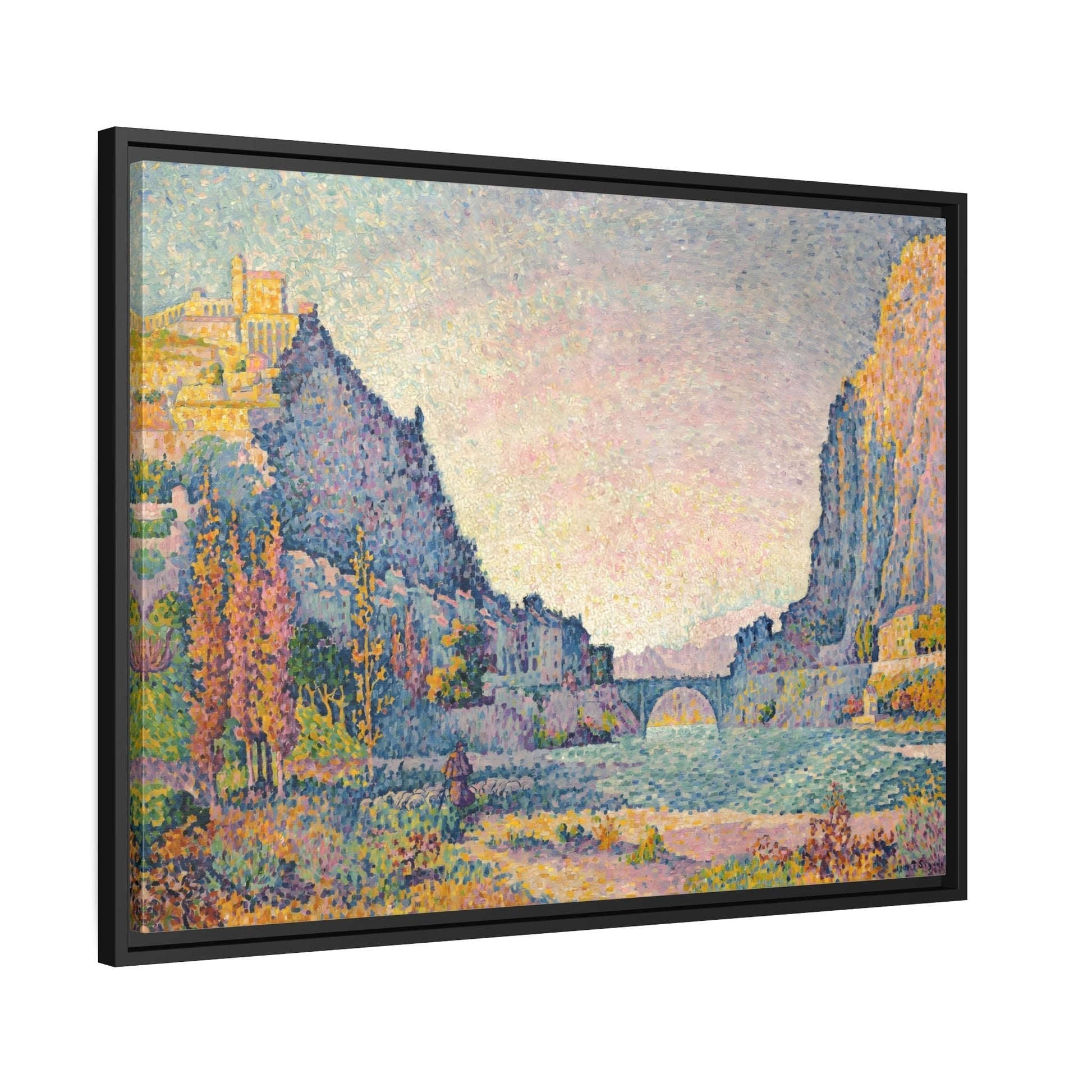Paul Signac Sisteron - Framed Canvas Wall Art Print in Black Pinewood Frame