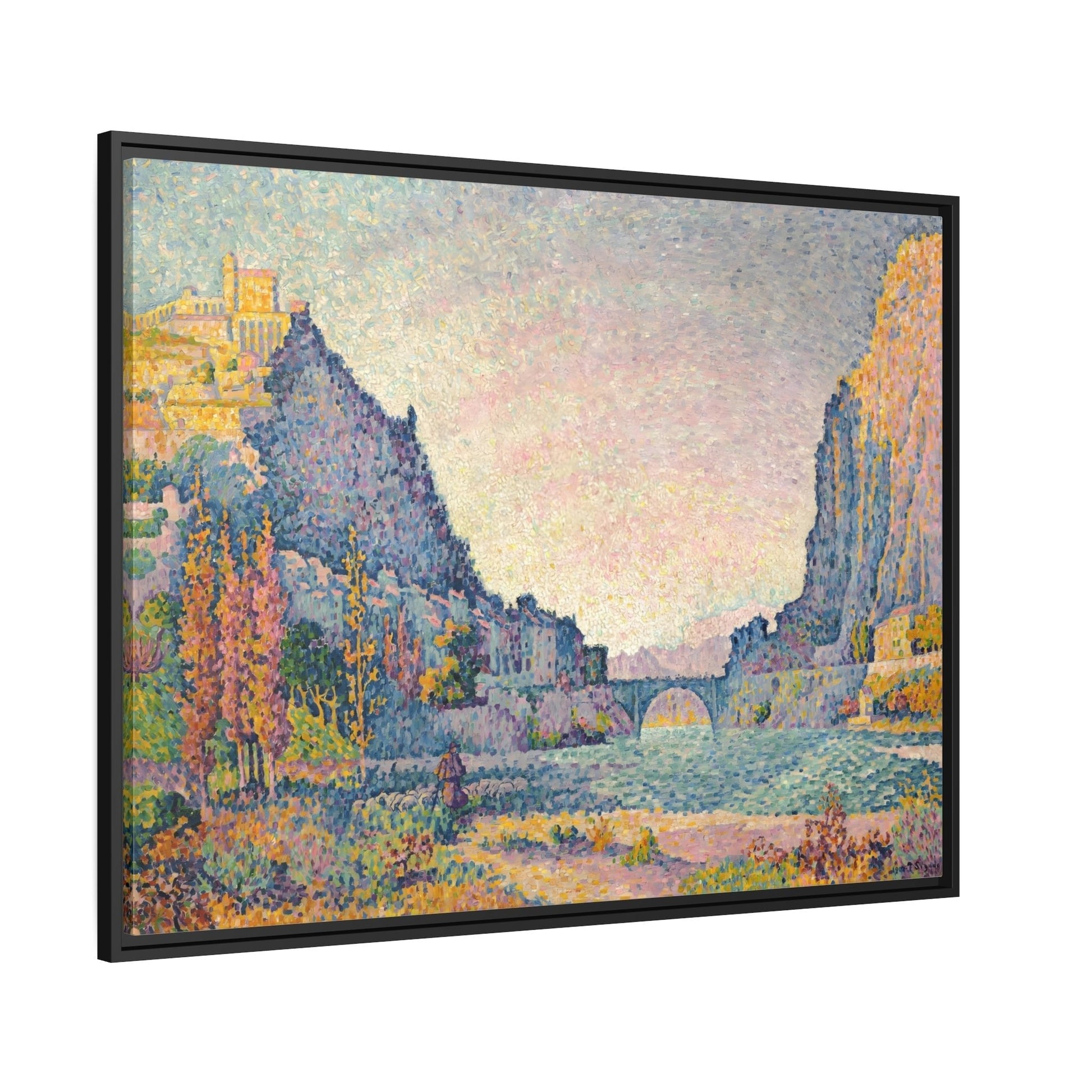 Paul Signac Sisteron - Framed Canvas Wall Art Print in Black Pinewood Frame