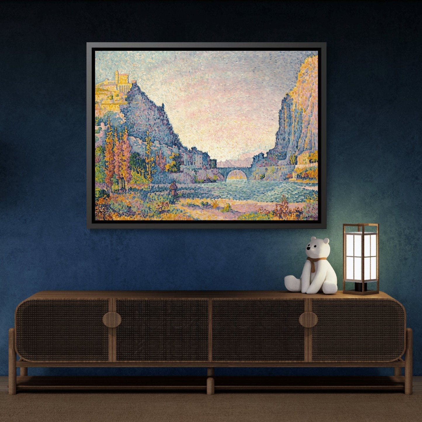 Paul Signac Sisteron - Framed Canvas Wall Art Print in Black Pinewood Frame
