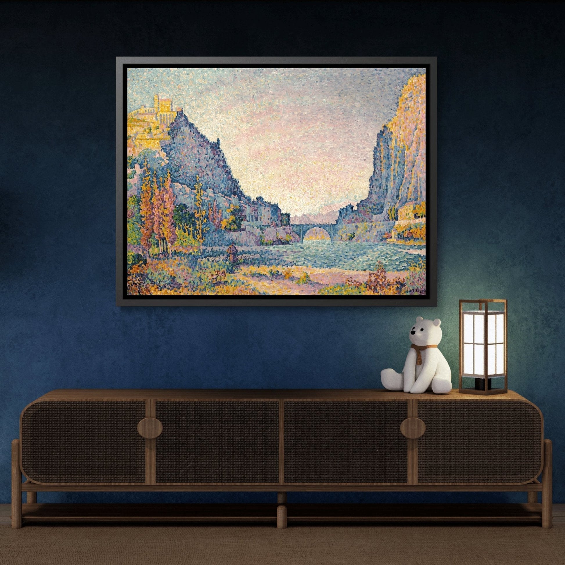 Paul Signac Sisteron - Framed Canvas Wall Art Print in Black Pinewood Frame