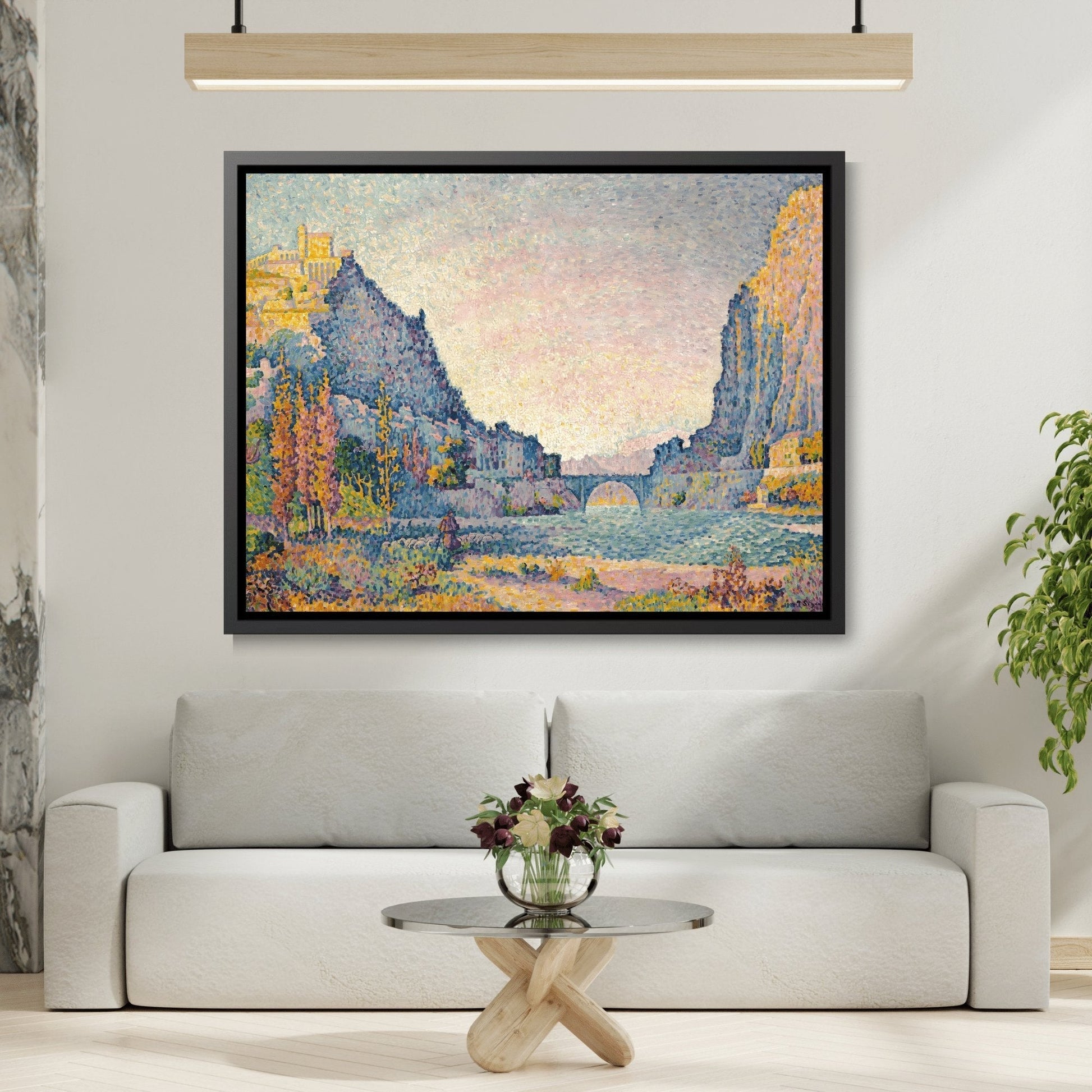 Paul Signac Sisteron - Framed Canvas Wall Art Print in Black Pinewood Frame