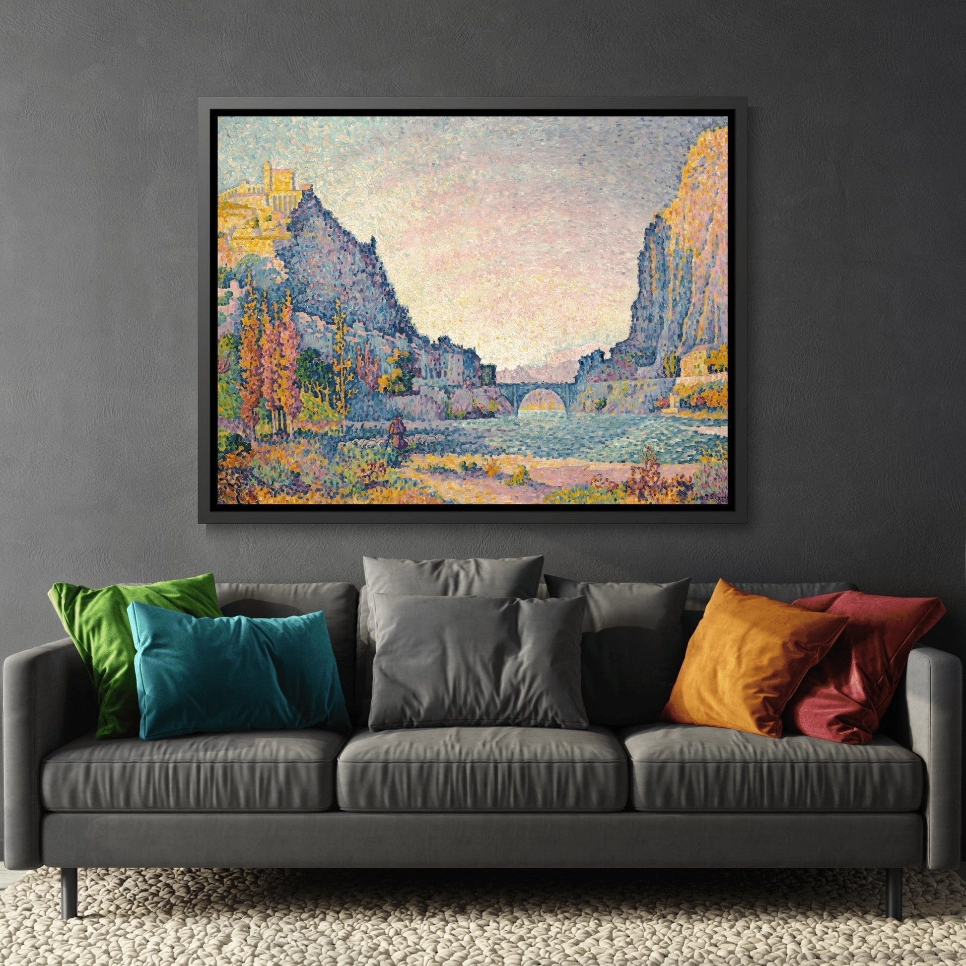 Paul Signac Sisteron - Framed Canvas Wall Art Print in Black Pinewood Frame