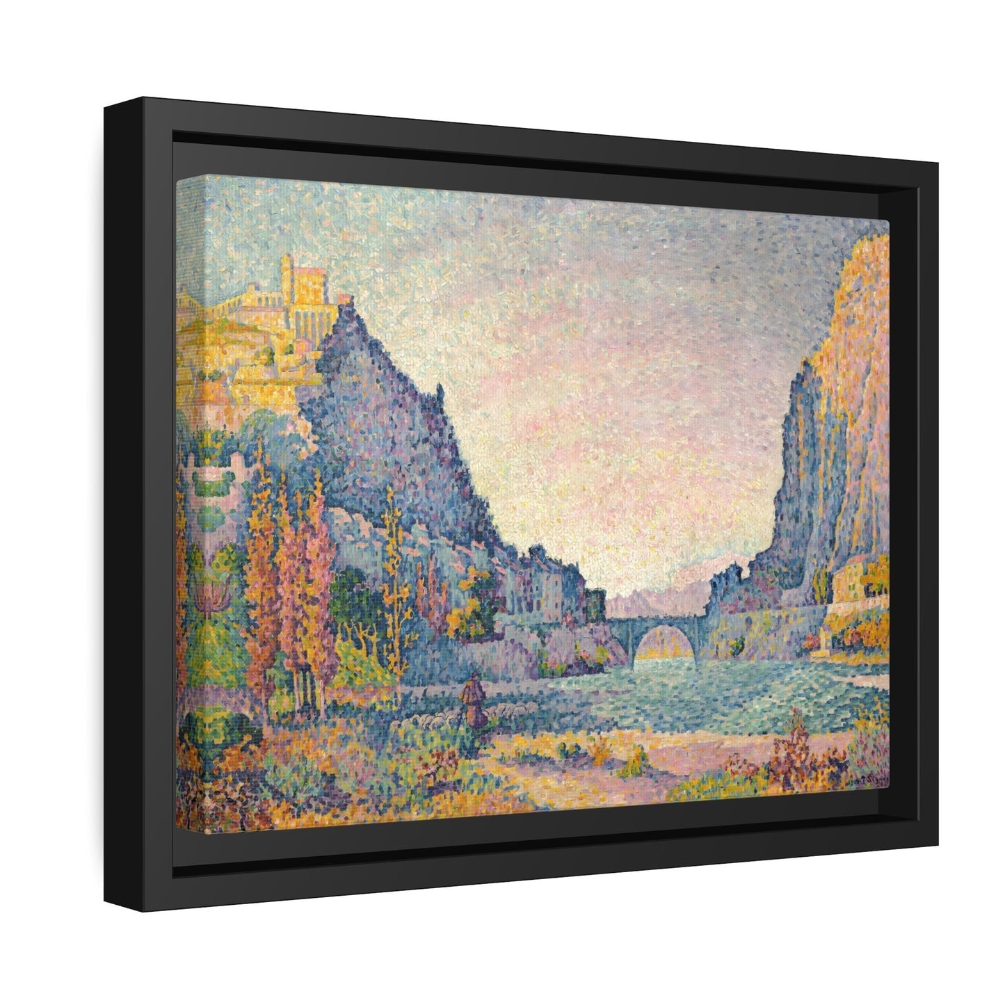 Paul Signac Sisteron - Framed Canvas Wall Art Print in Black Pinewood Frame