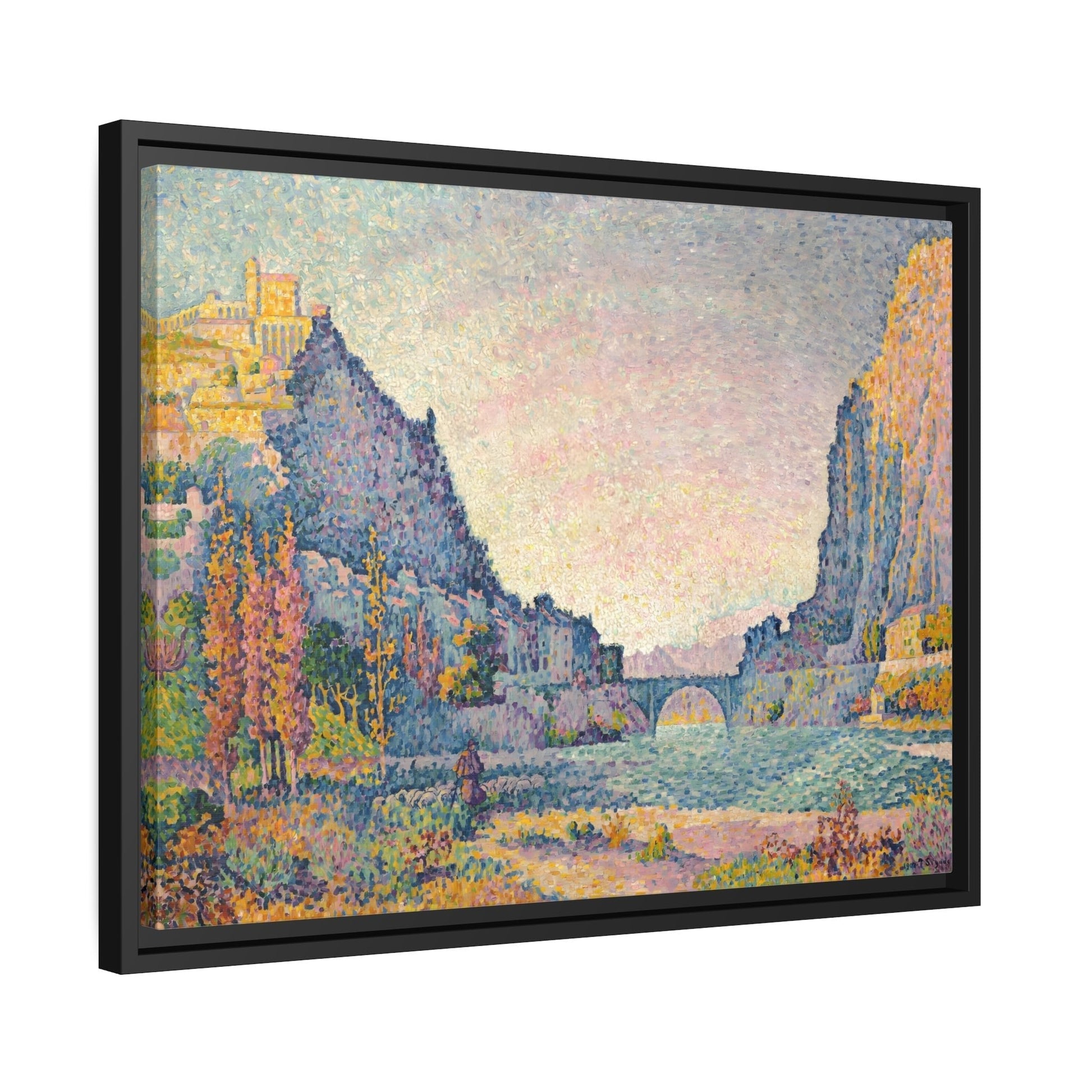 Paul Signac Sisteron - Framed Canvas Wall Art Print in Black Pinewood Frame