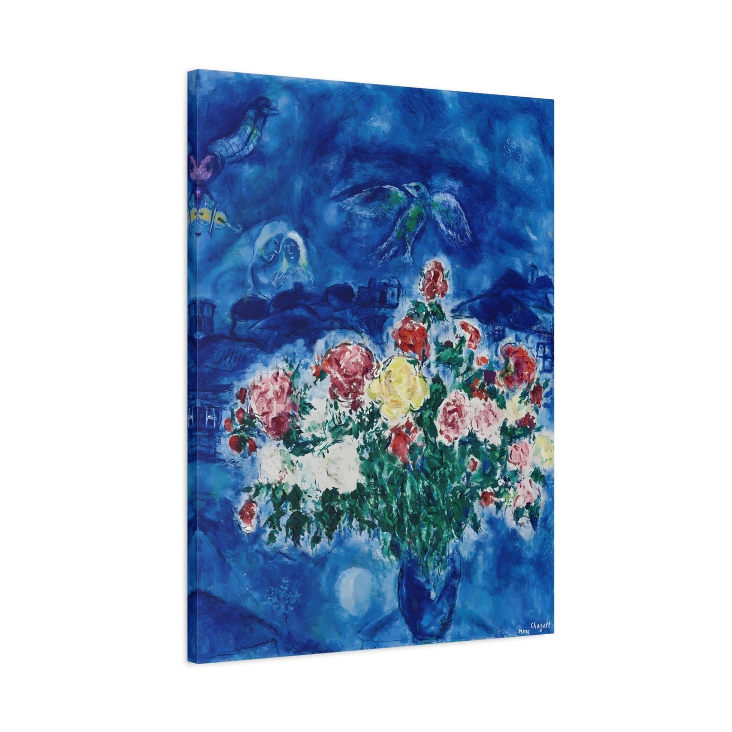 Peonies Flowers Framed Canvas Print - Famous Artist Painting Marc Chagall Floral Wall Art