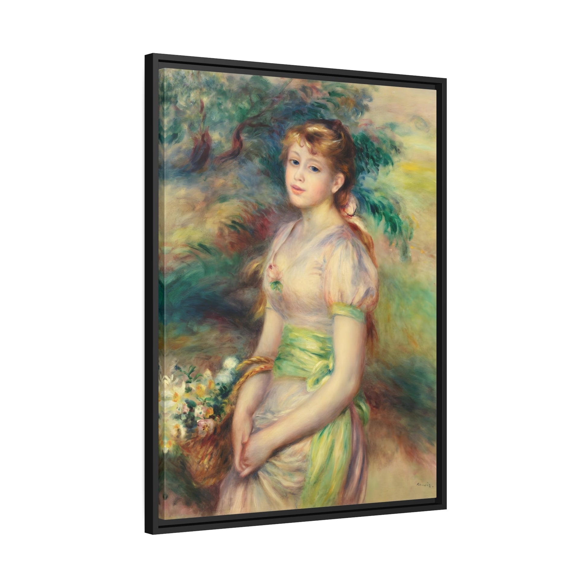 Pierre-Auguste Renoir Young Girl with Flowers Canvas Print - Framed Wall Art Reproduction