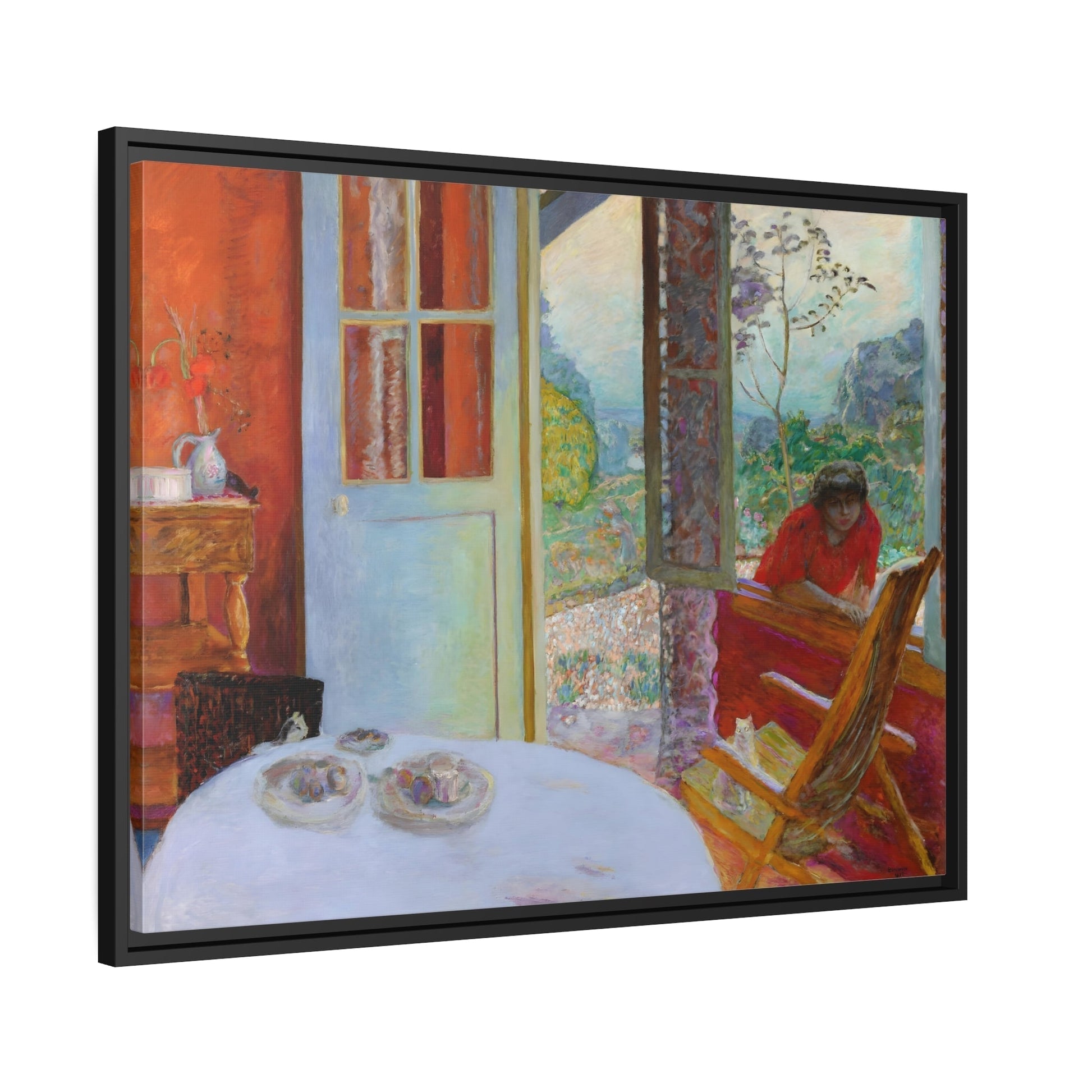 Pierre Bonnard Dining Room in the Country - Framed Canvas Wall Art Print in Black Pinewood Frame