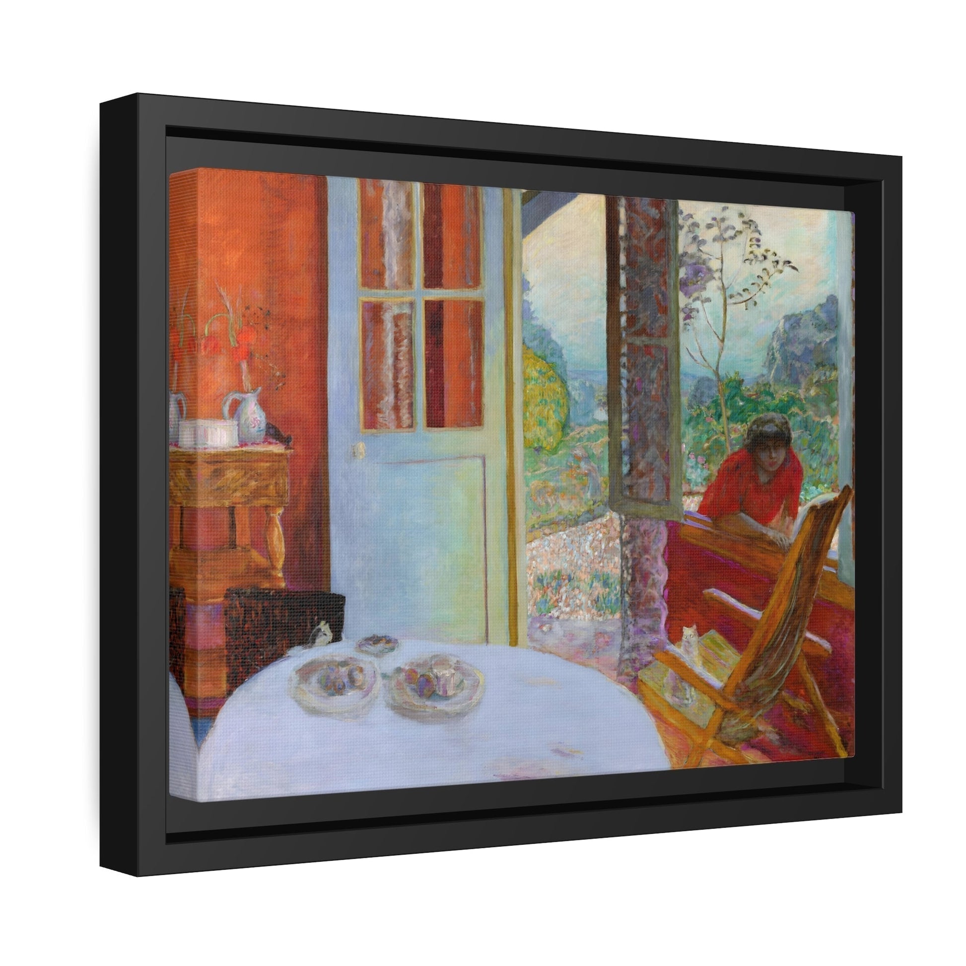 Pierre Bonnard Dining Room in the Country - Framed Canvas Wall Art Print in Black Pinewood Frame