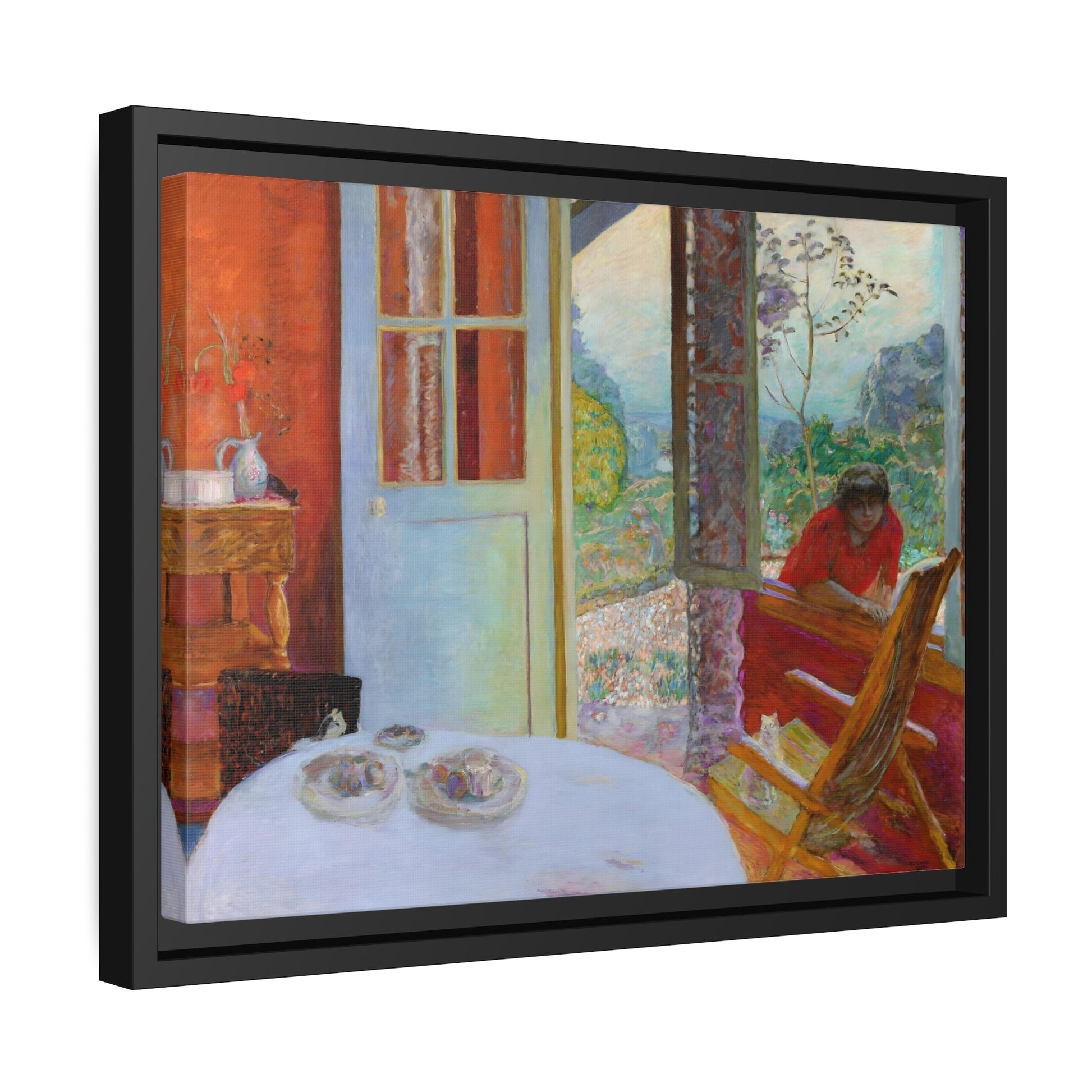 Pierre Bonnard Dining Room in the Country - Framed Canvas Wall Art Print in Black Pinewood Frame