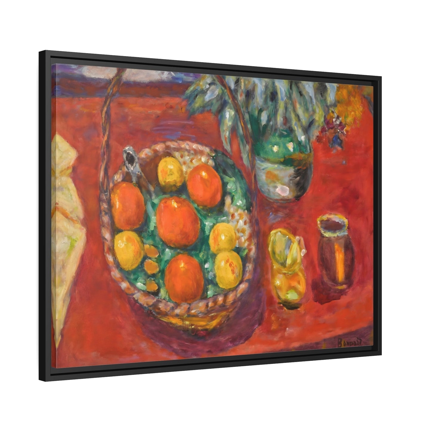 Pierre Bonnard Oranges and Persimmons Fruits - Framed Canvas Wall Art Print in Black Pinewood Frame