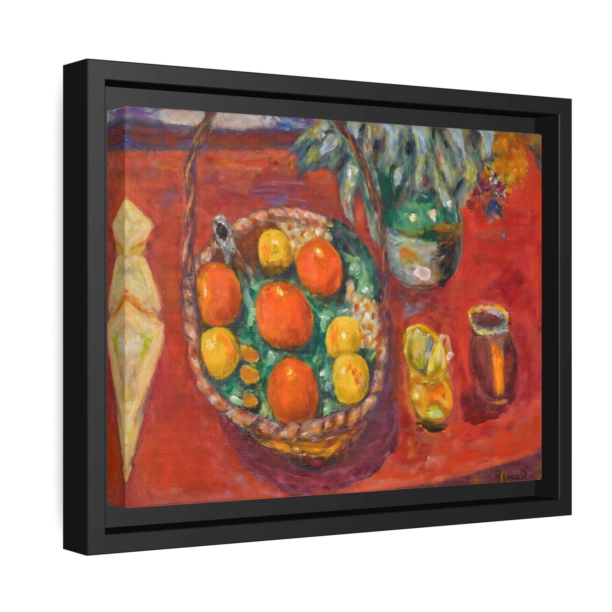 Pierre Bonnard Oranges and Persimmons Fruits - Framed Canvas Wall Art Print in Black Pinewood Frame