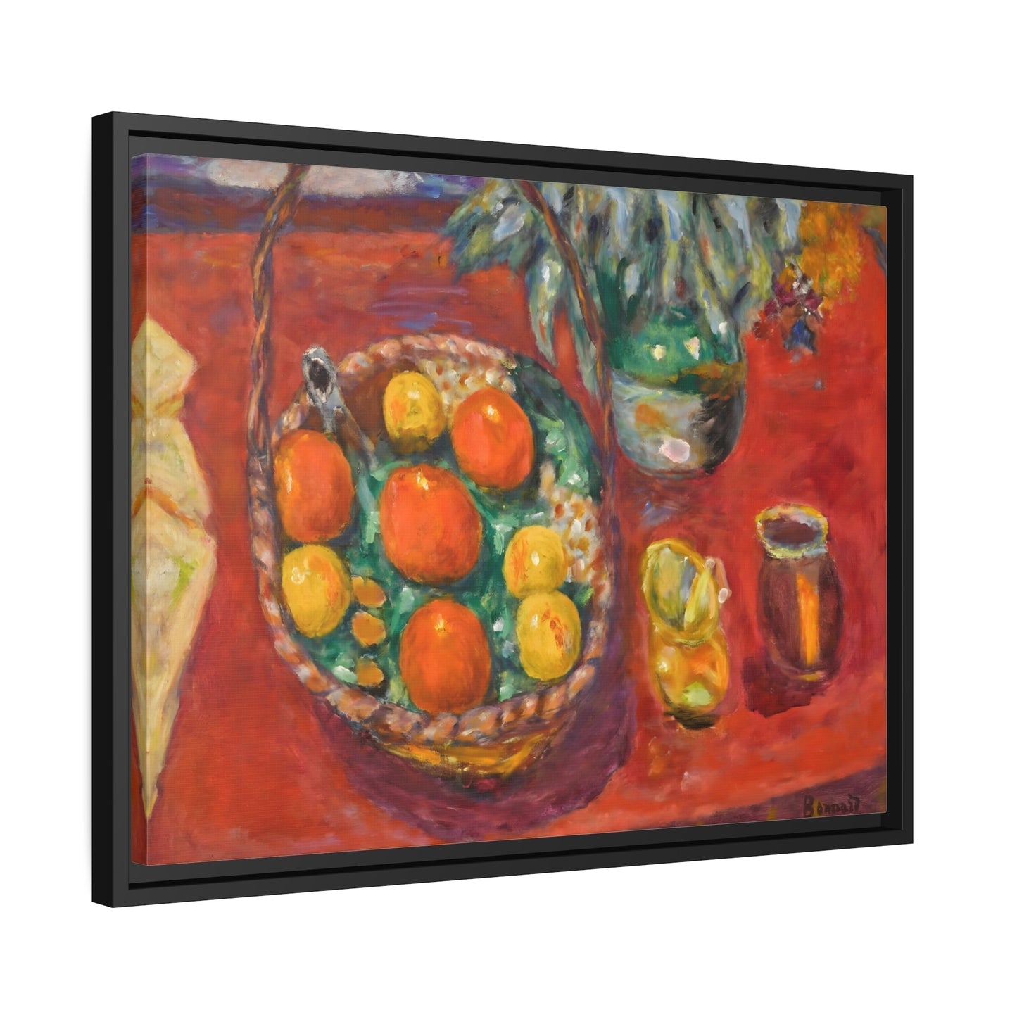 Pierre Bonnard Oranges and Persimmons Fruits - Framed Canvas Wall Art Print in Black Pinewood Frame