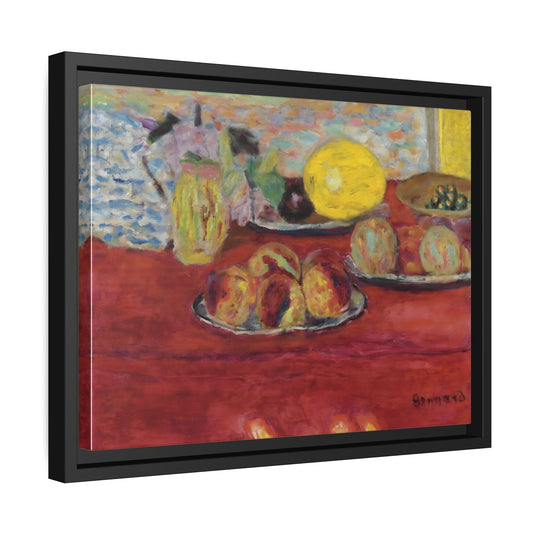 Pierre Bonnard Still Life With Melon - Framed Canvas Wall Art Print in Black Pinewood Frame