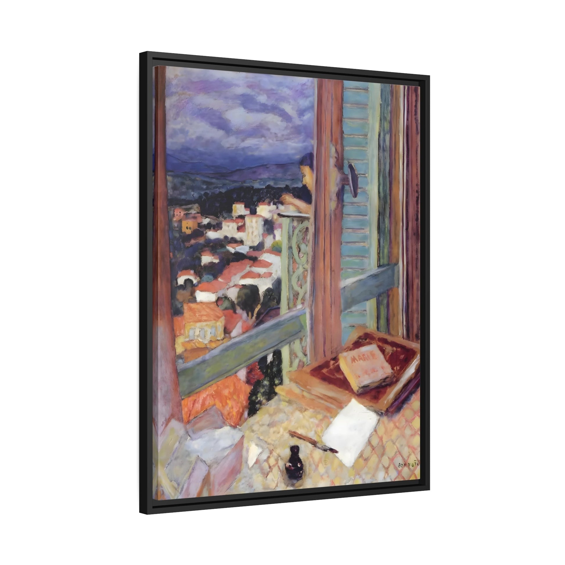 Pierre Bonnard Window - Framed Canvas Art Reproduction in Pinewood Frame