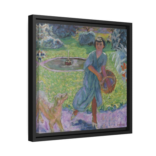 Pierre Bonnard Young Girl Playing with a Dog - Square Framed Canvas Wall Art Print