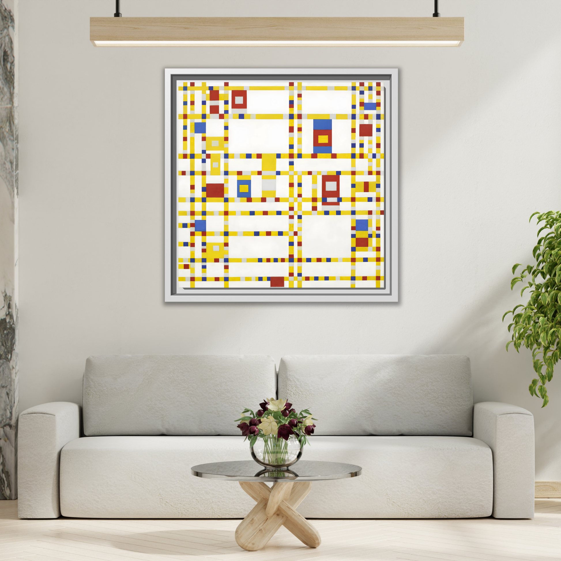 Piet Mondrian Boogie Woogie - Square Geometric Canvas Wall Art Print in Black Frame