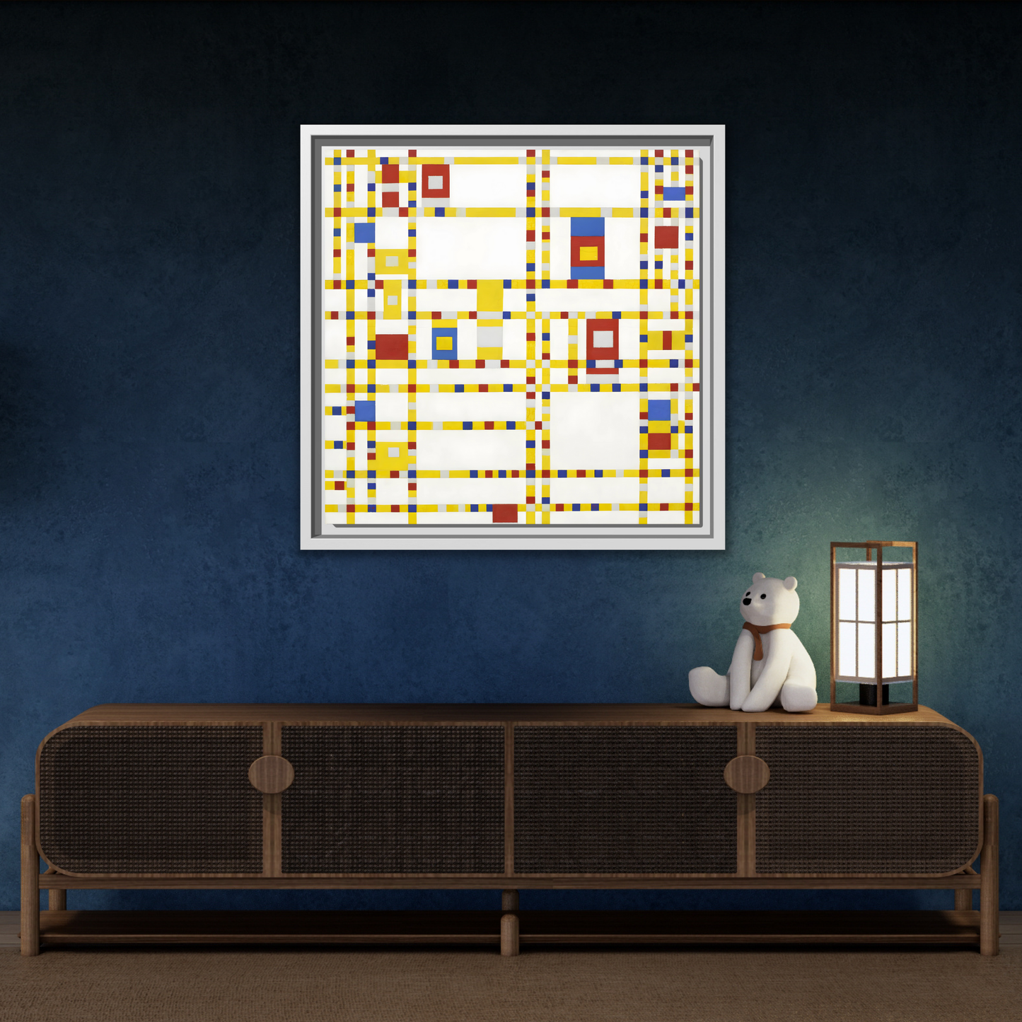 Piet Mondrian Boogie Woogie - Square Geometric Canvas Wall Art Print in Black Frame